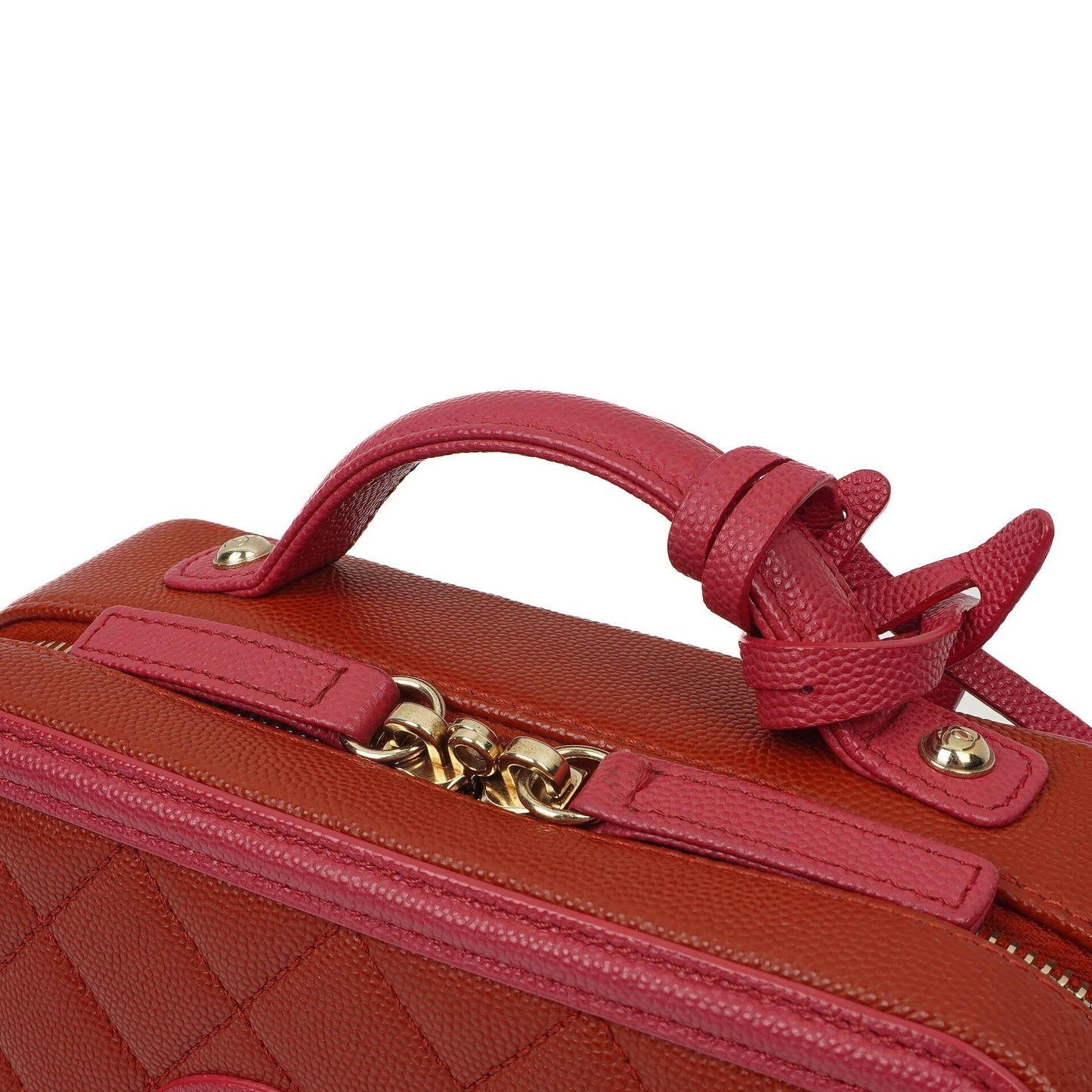 Chanel CC Filigree Small Vanity Case In Red And Pink Quilted Caviar Leather And Champagne Gold-Tone Hardware