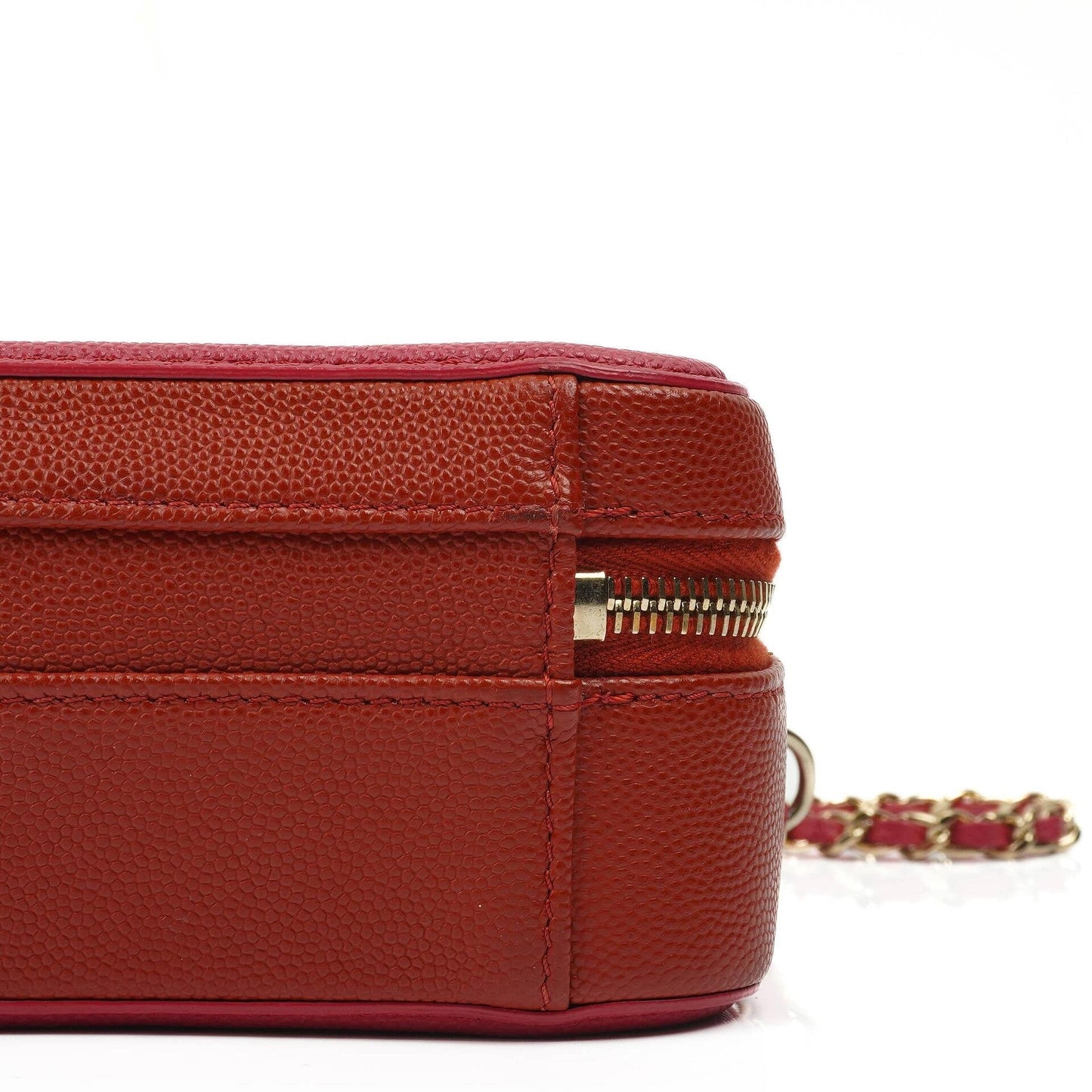 Chanel CC Filigree Small Vanity Case In Red And Pink Quilted Caviar Leather And Champagne Gold-Tone Hardware