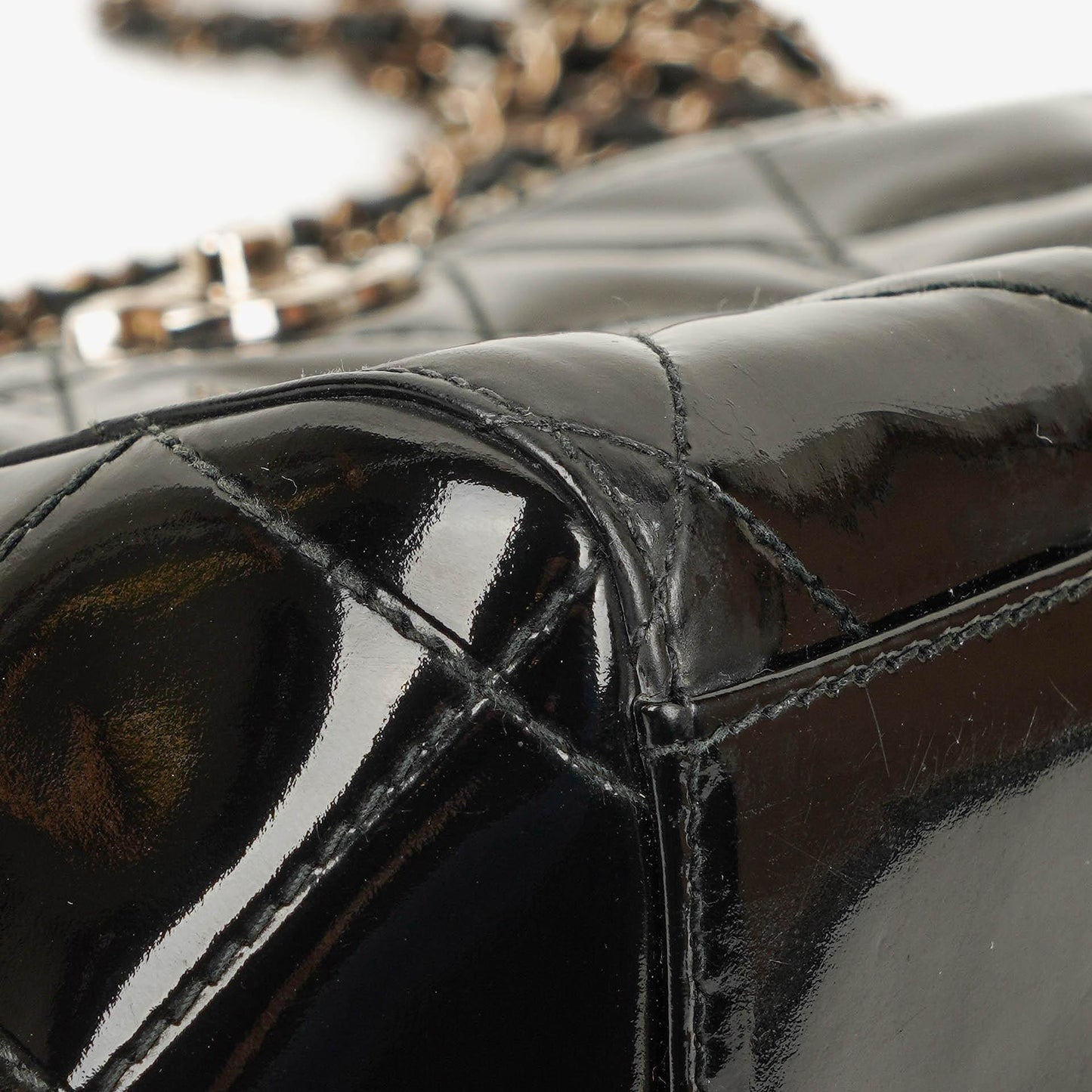 Chanel CC Front Pocket Black Quilted Patent Leather Small Tote Bag