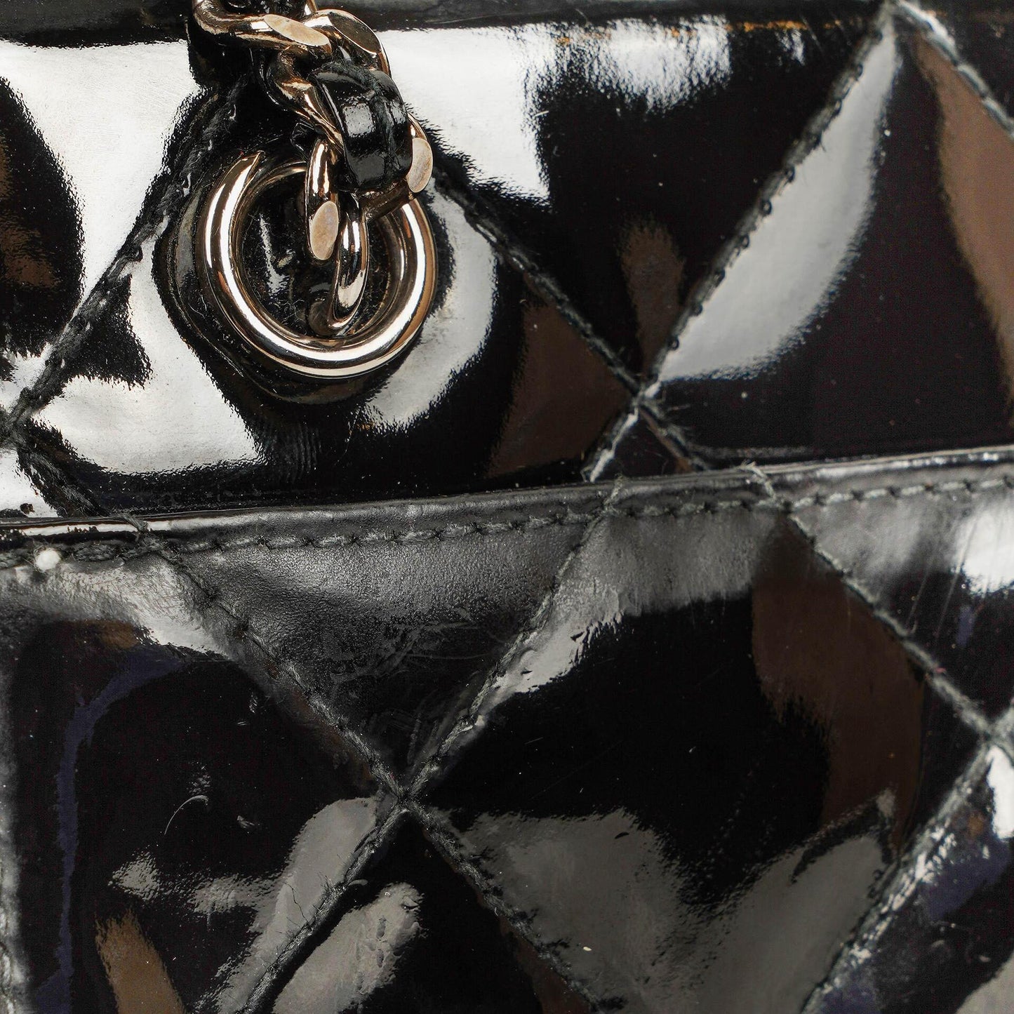 Chanel CC Front Pocket Black Quilted Patent Leather Small Tote Bag