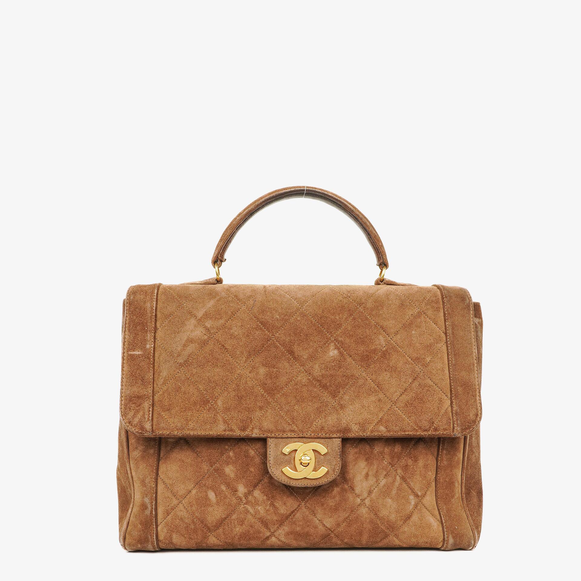 Chanel CC Logo Brown Suede Top Handle