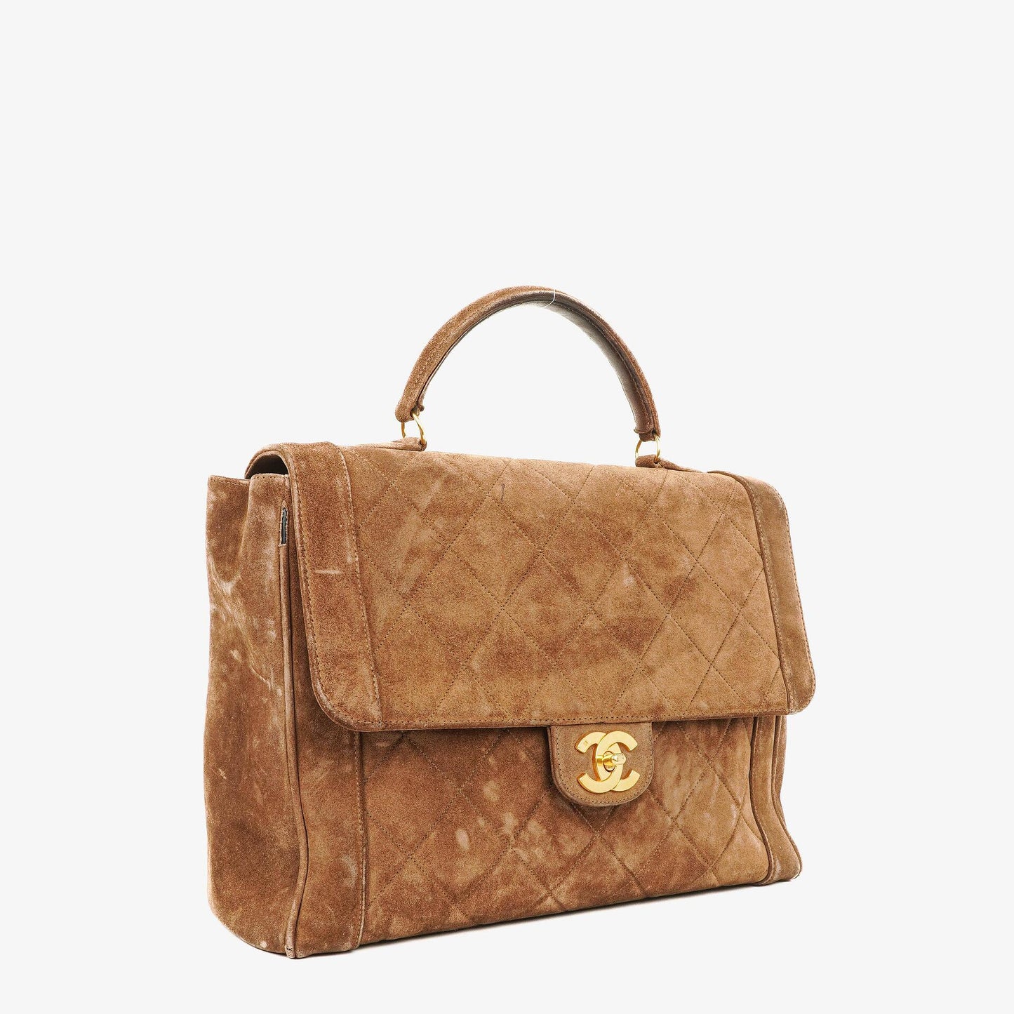 Chanel CC Logo Brown Suede Top Handle