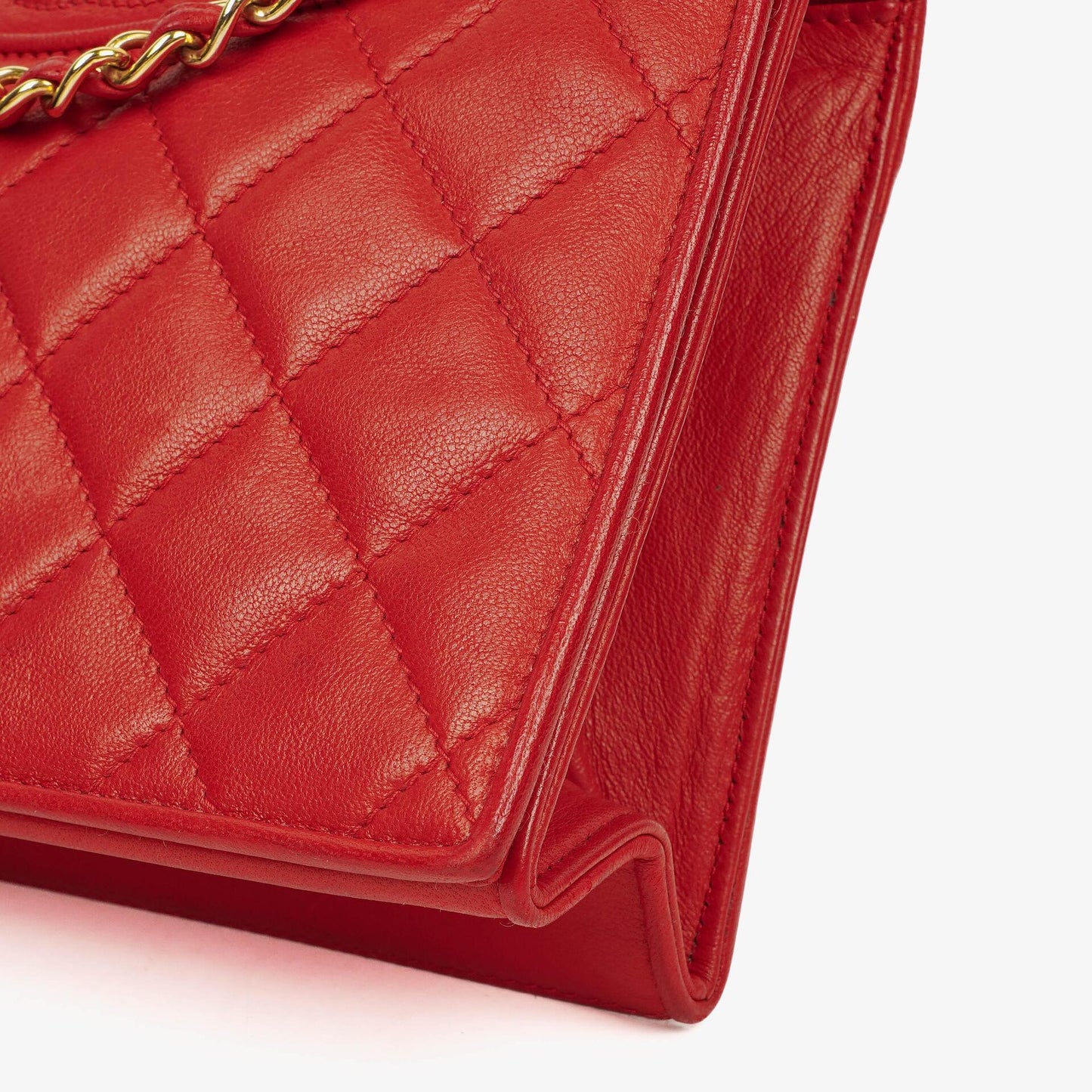 Chanel CC Logo Red Leather Full Flap Shoulder Bag