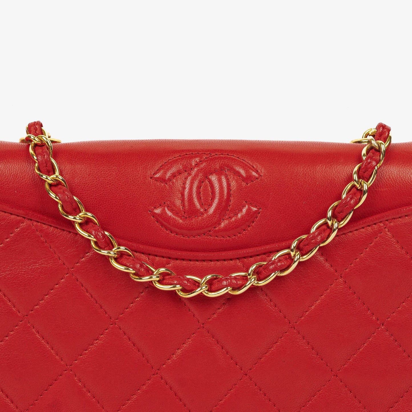 Chanel CC Logo Red Leather Full Flap Shoulder Bag