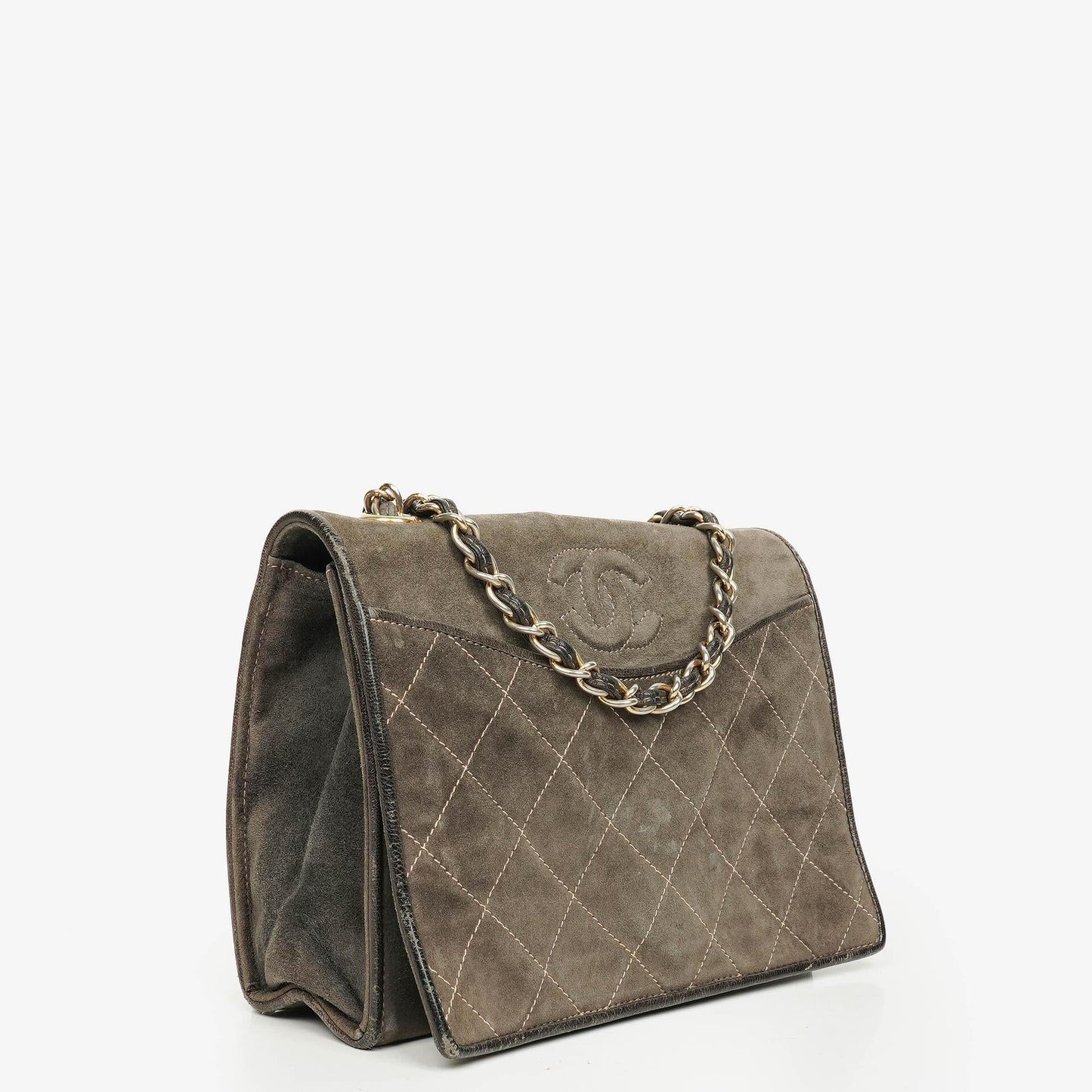 Chanel CC Logo Suede Full Flap Shoulder Bag