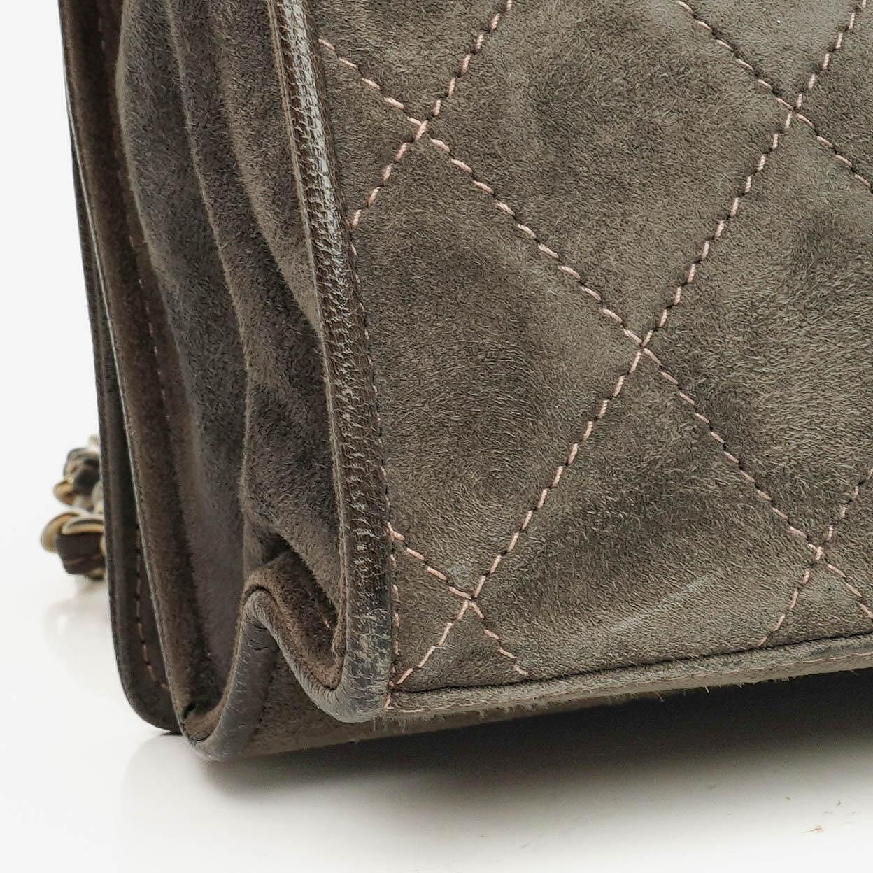 Chanel CC Logo Suede Full Flap Shoulder Bag