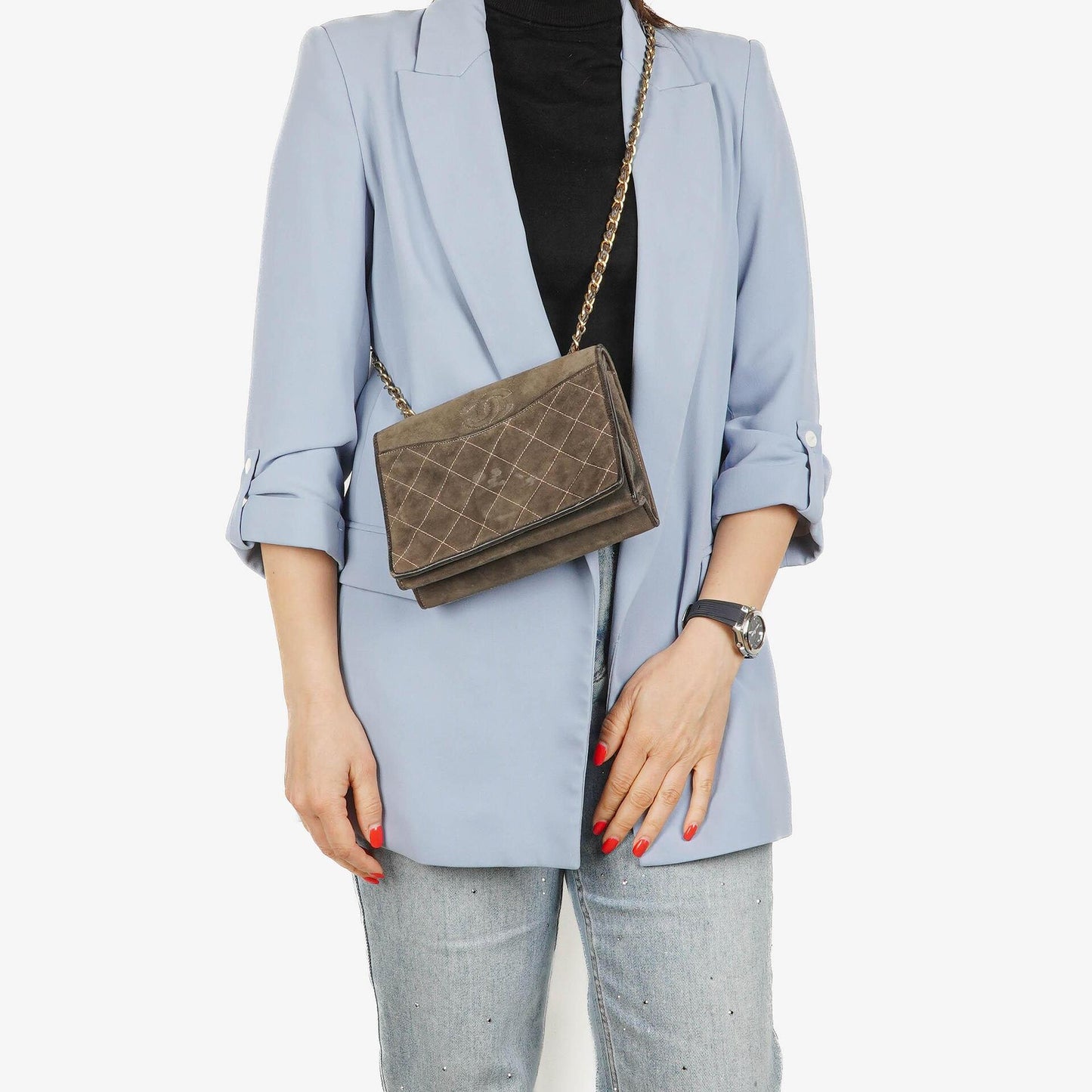 Chanel CC Logo Suede Full Flap Shoulder Bag