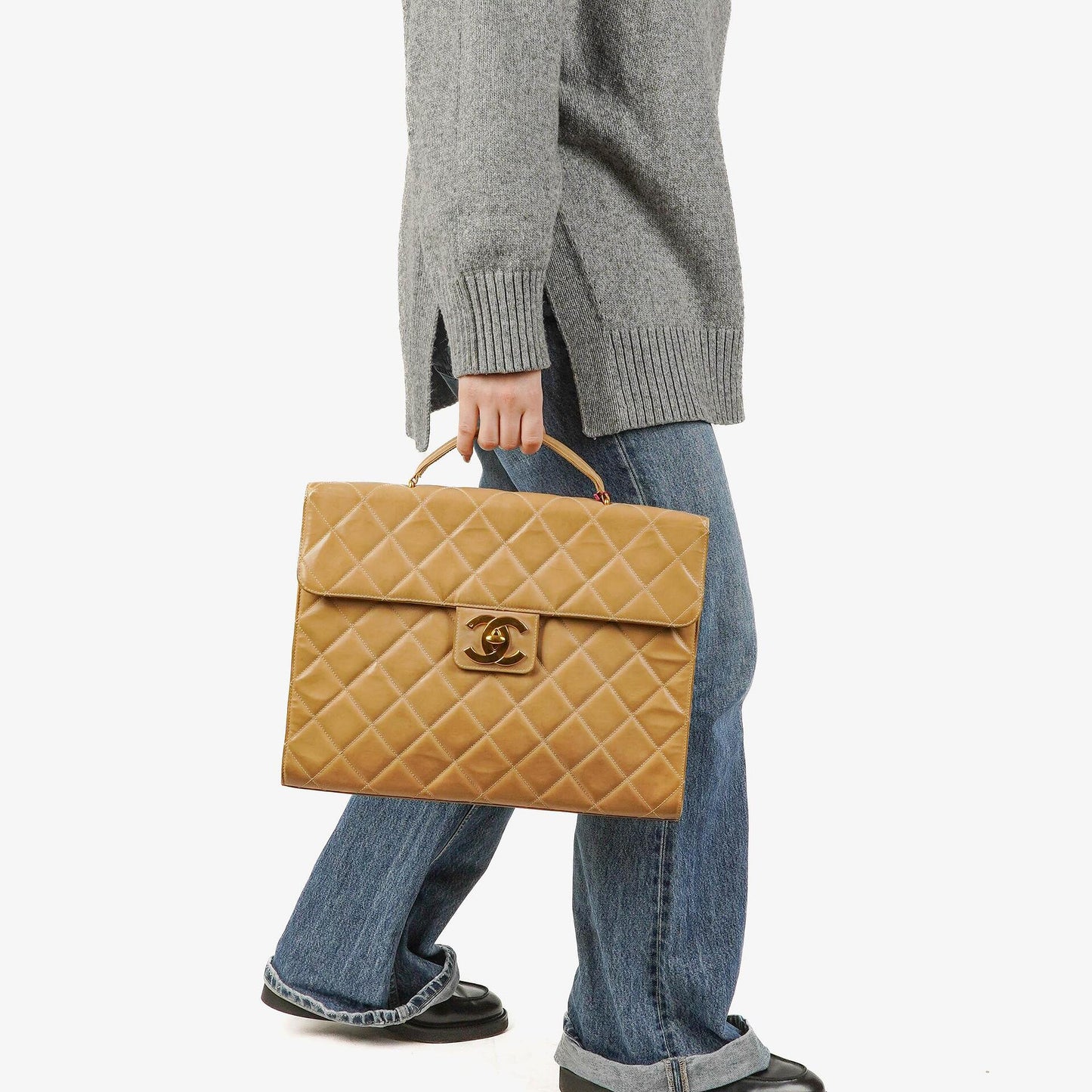 Chanel CC Maxi Logo Beige Briefcase