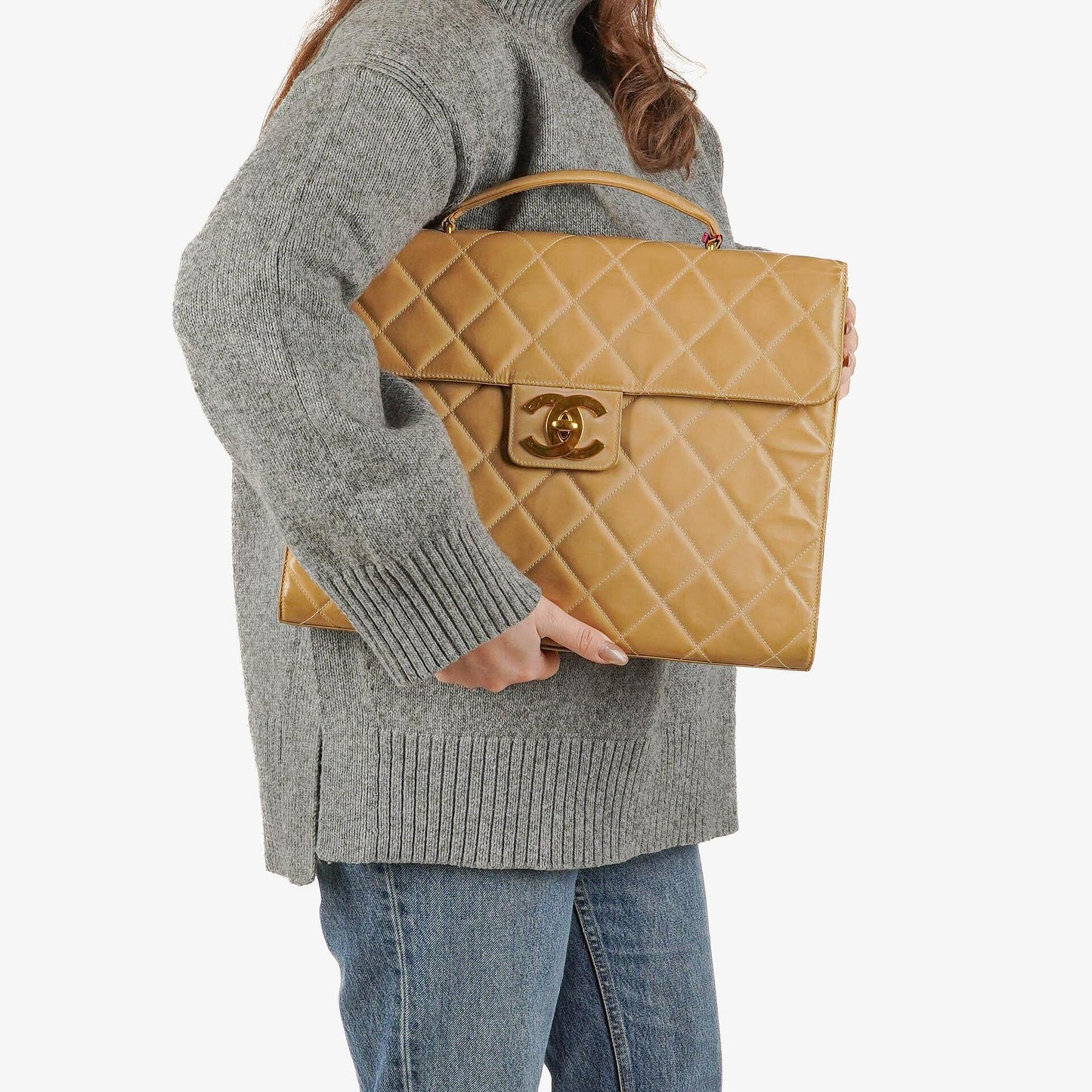 Chanel CC Maxi Logo Beige Briefcase