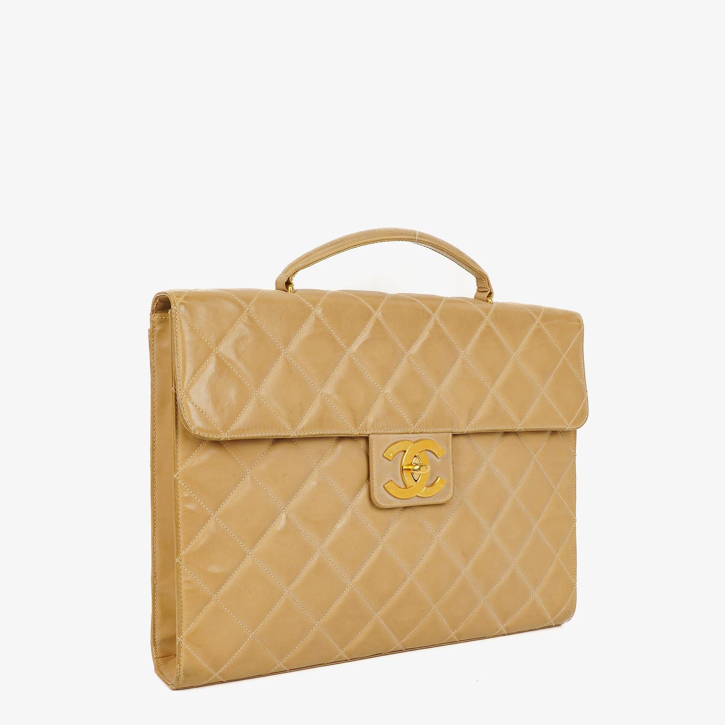 Chanel CC Maxi Logo Beige Briefcase
