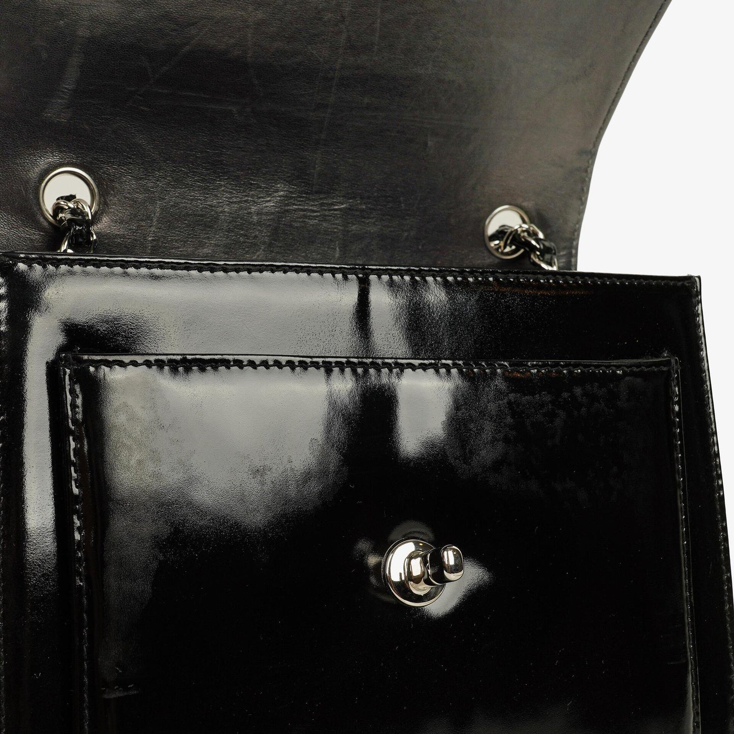 Chanel CC Square Black Patent Leather Flap Bag