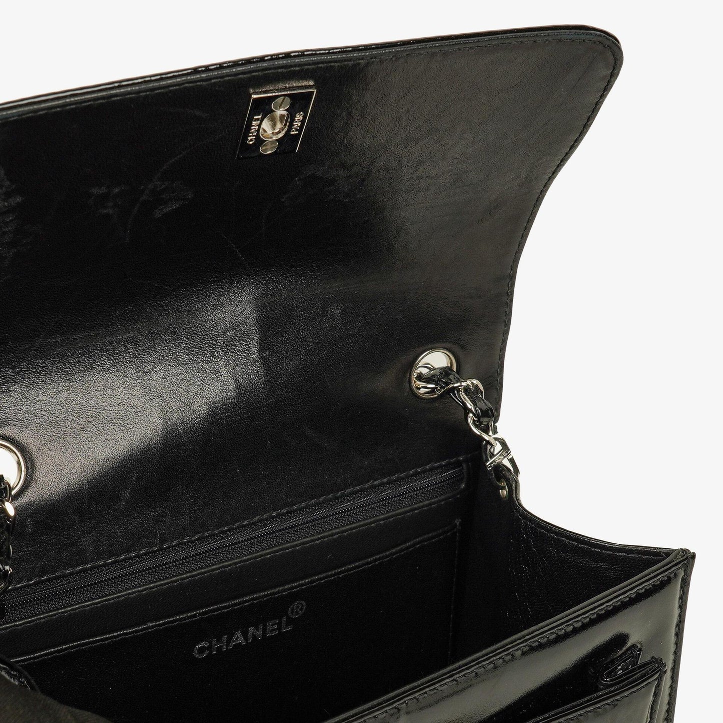 Chanel CC Square Black Patent Leather Flap Bag