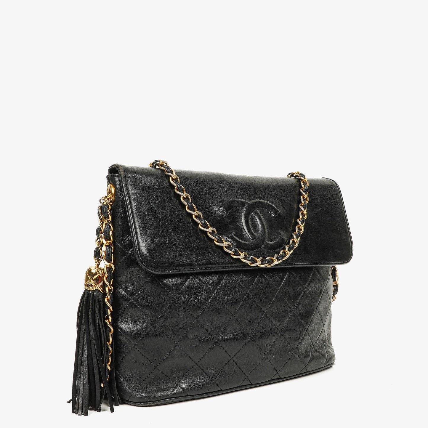 Chanel CC Tassel Quilted Black Leather Shoulder Bag