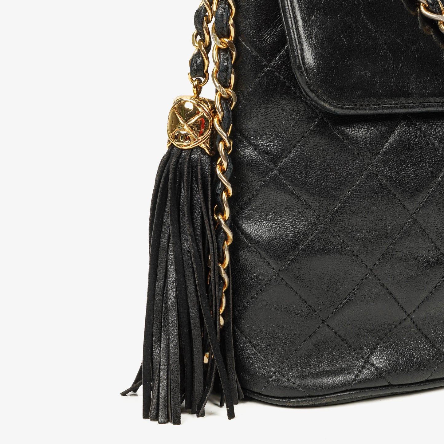 Chanel CC Tassel Quilted Black Leather Shoulder Bag