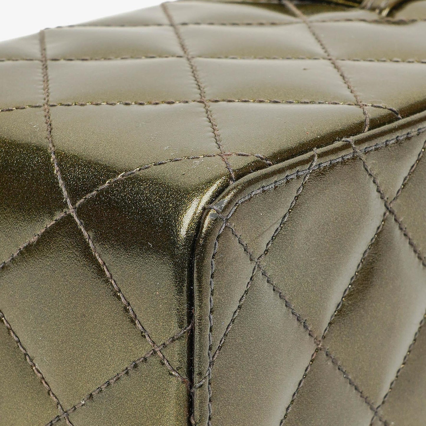 Chanel CC Vanity Case Olive Green Iridescent Quilted Patent Leather