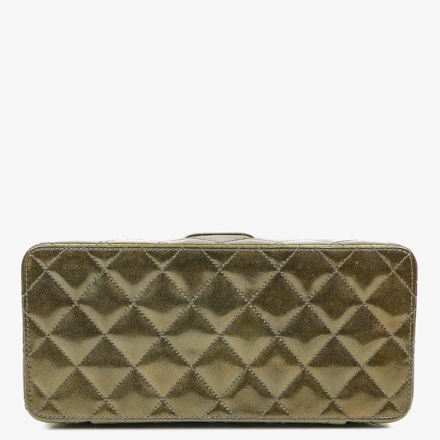 Chanel CC Vanity Case Olive Green Iridescent Quilted Patent Leather