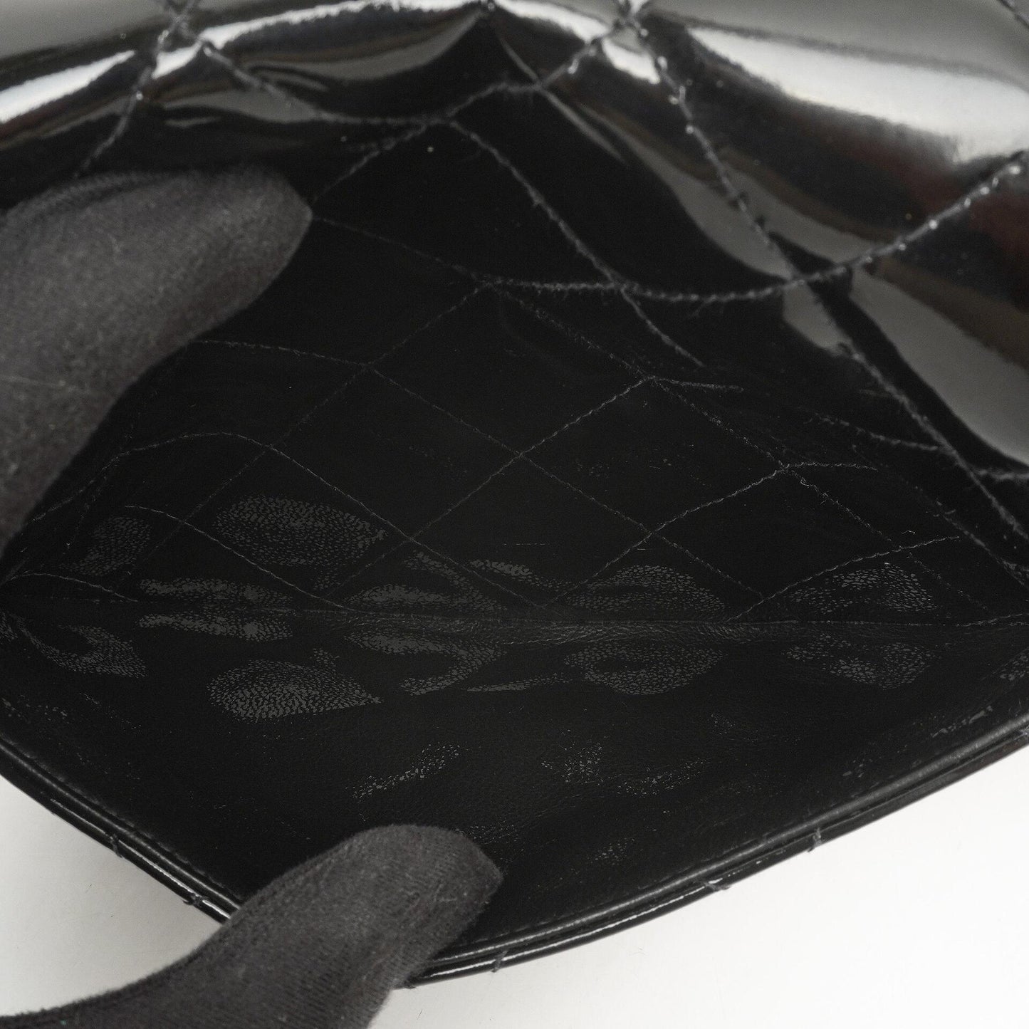 Chanel Chain Top Handle Single Flap Bag Black Quilted Patent Leather 24K Gold-Plated Hardware