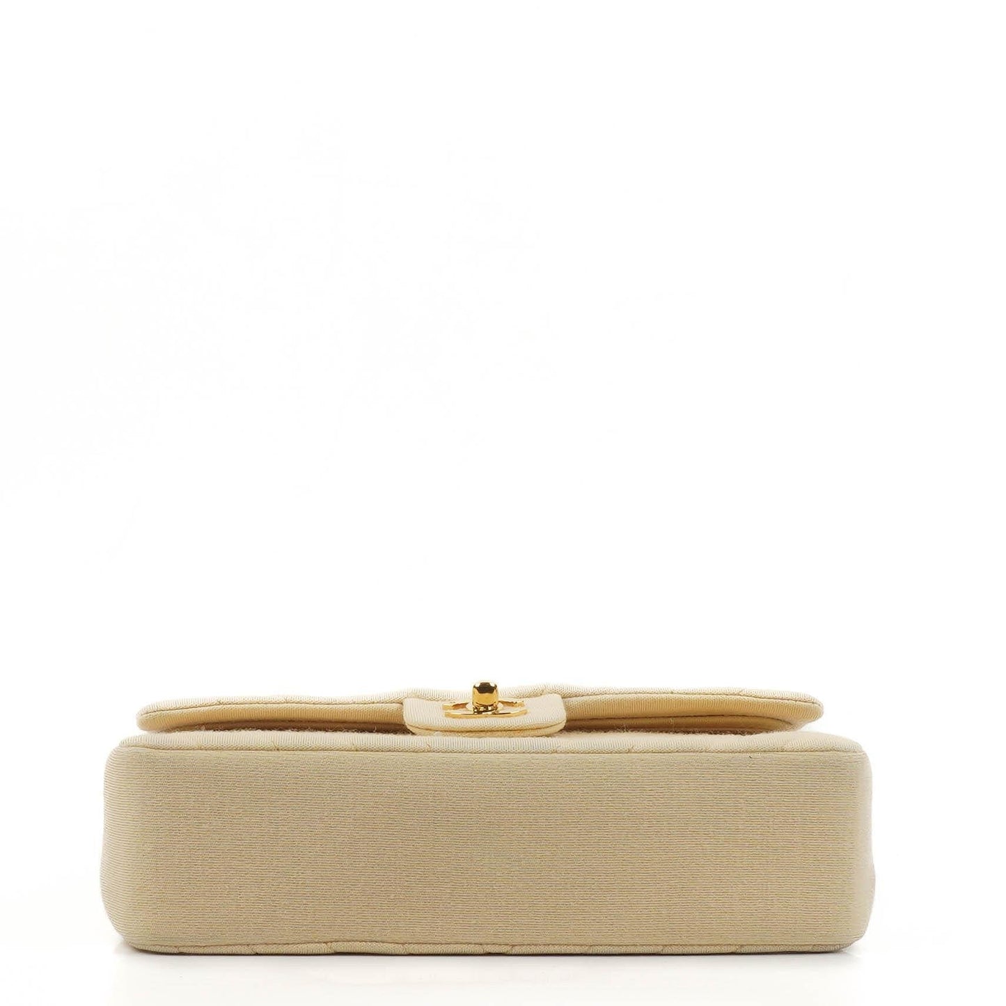 Chanel Chevron Medium Double Flap Bag In Beige Quilted Jersey And 24K Gold-Plated Hardware