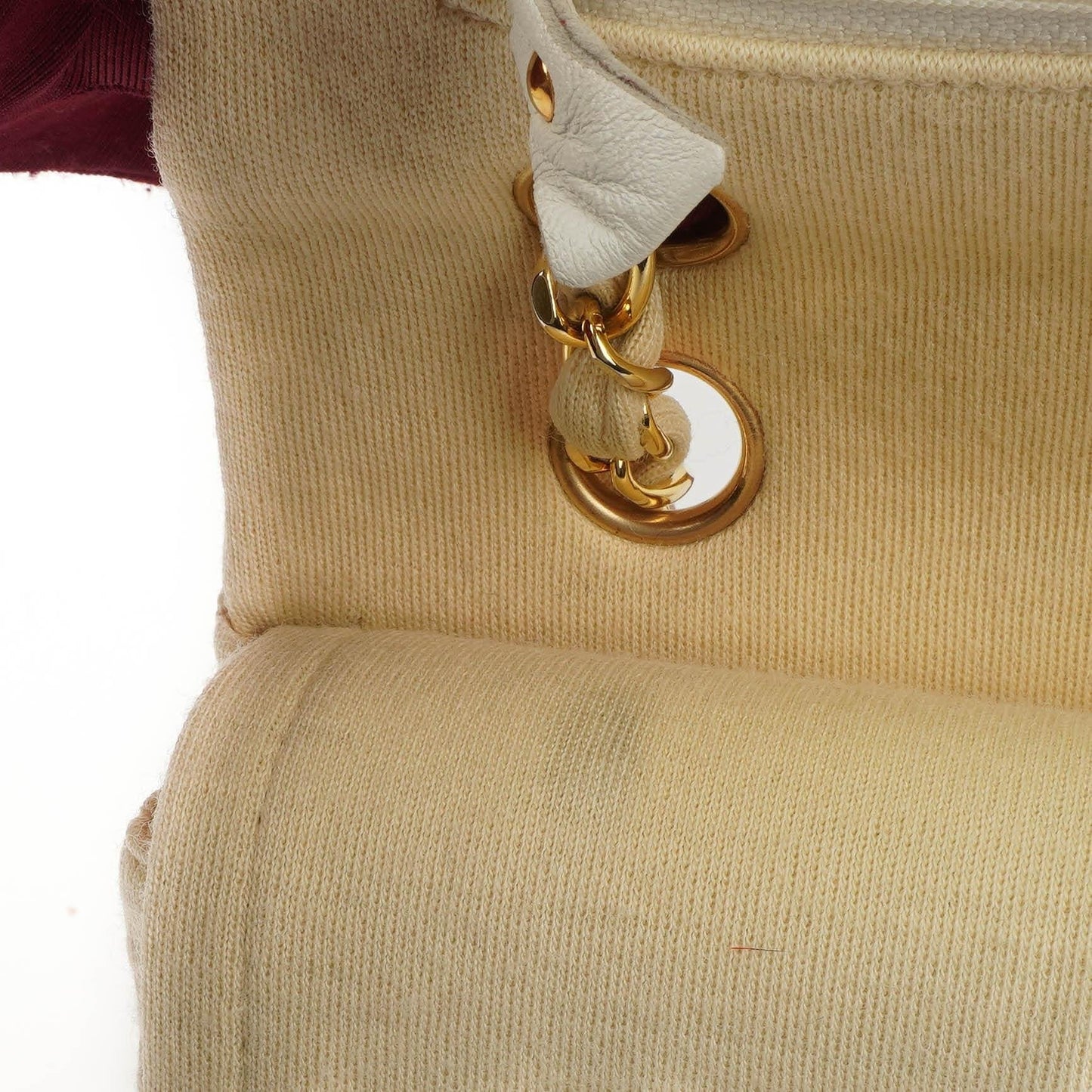 Chanel Chevron Medium Double Flap Bag In Beige Quilted Jersey And 24K Gold-Plated Hardware
