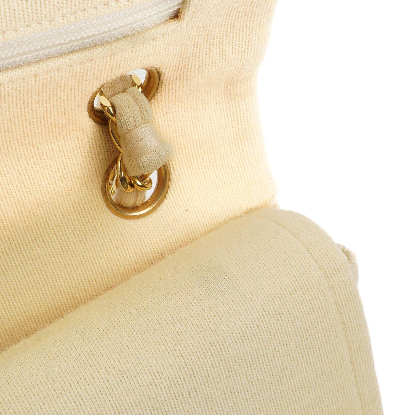 Chanel Chevron Medium Double Flap Bag In Beige Quilted Jersey And 24K Gold-Plated Hardware