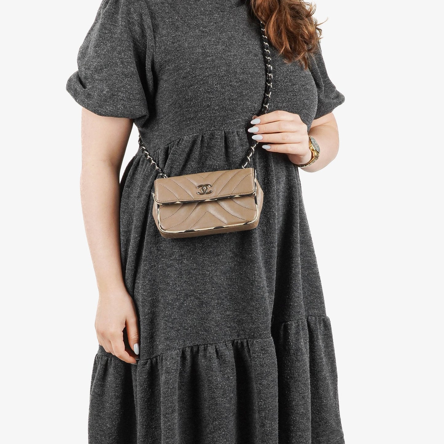 Chanel Chevron Mini Flap Quilted Lambskin And Printed Silk Trim With Silver Hardware
