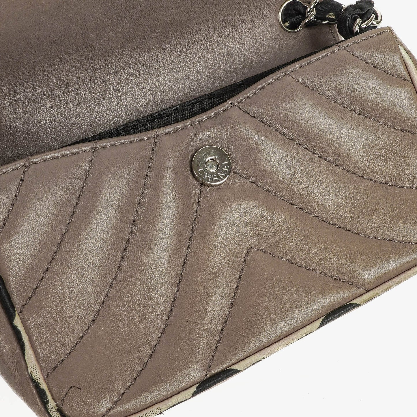 Chanel Chevron Mini Flap Quilted Lambskin And Printed Silk Trim With Silver Hardware