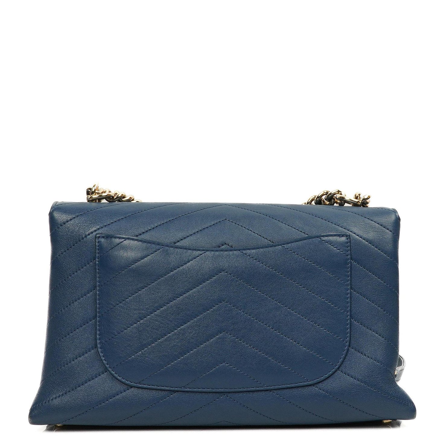 Chanel Chevron Stitched Large Envelope Compartment Flap Bag Blue Calfskin Gold-Tone Hardware, 2018-2019