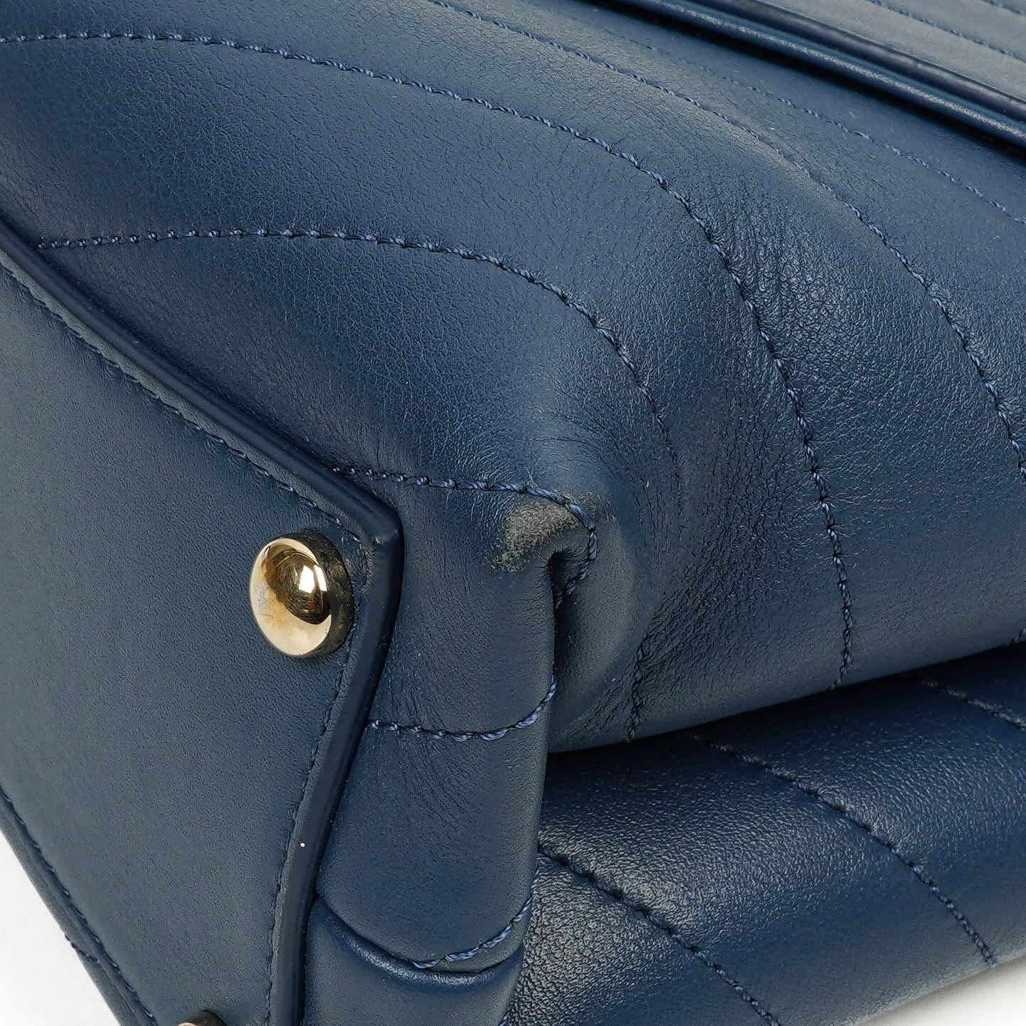 Chanel Chevron Stitched Large Envelope Compartment Flap Bag Blue Calfskin Gold-Tone Hardware, 2018-2019