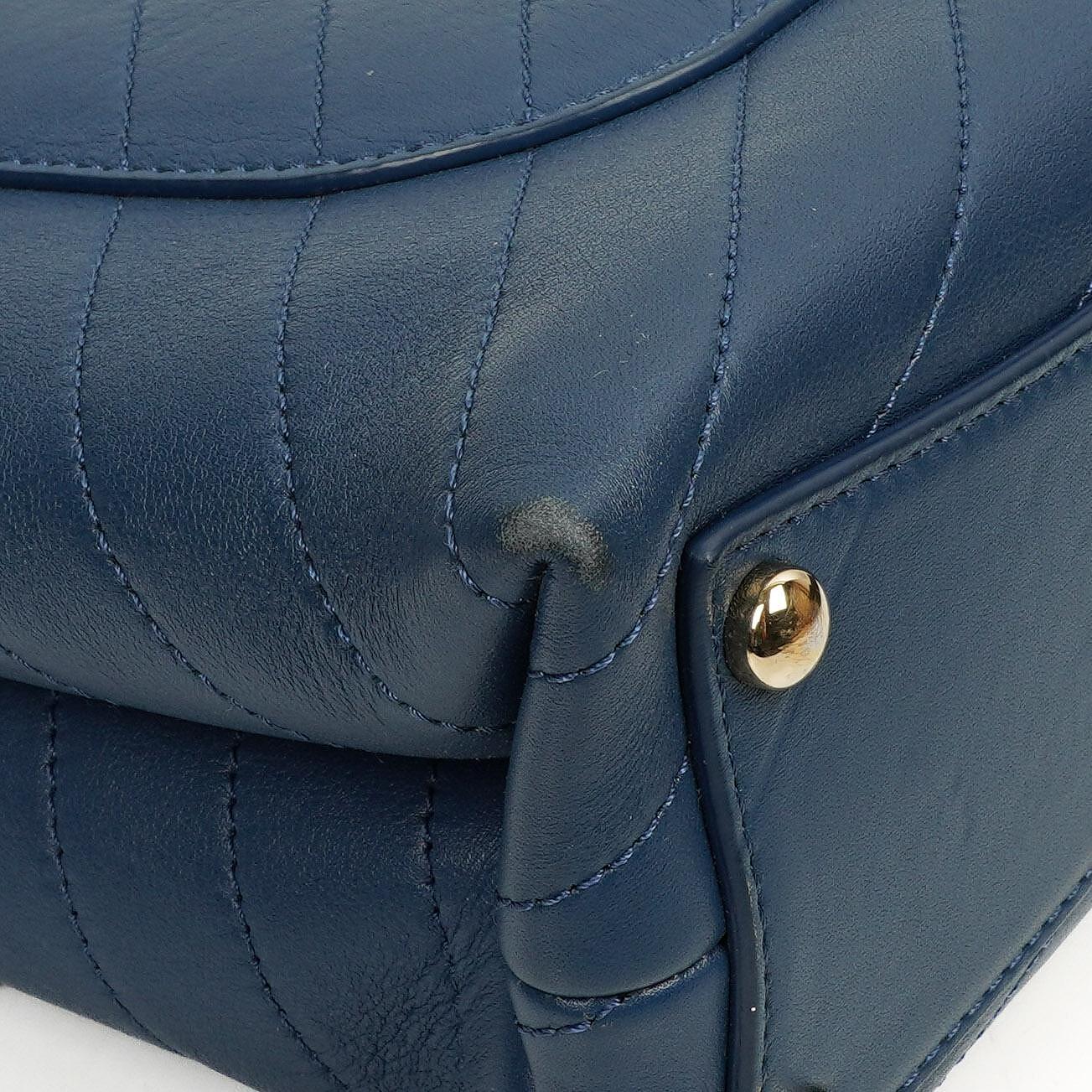 Chanel Chevron Stitched Large Envelope Compartment Flap Bag Blue Calfskin Gold-Tone Hardware, 2018-2019