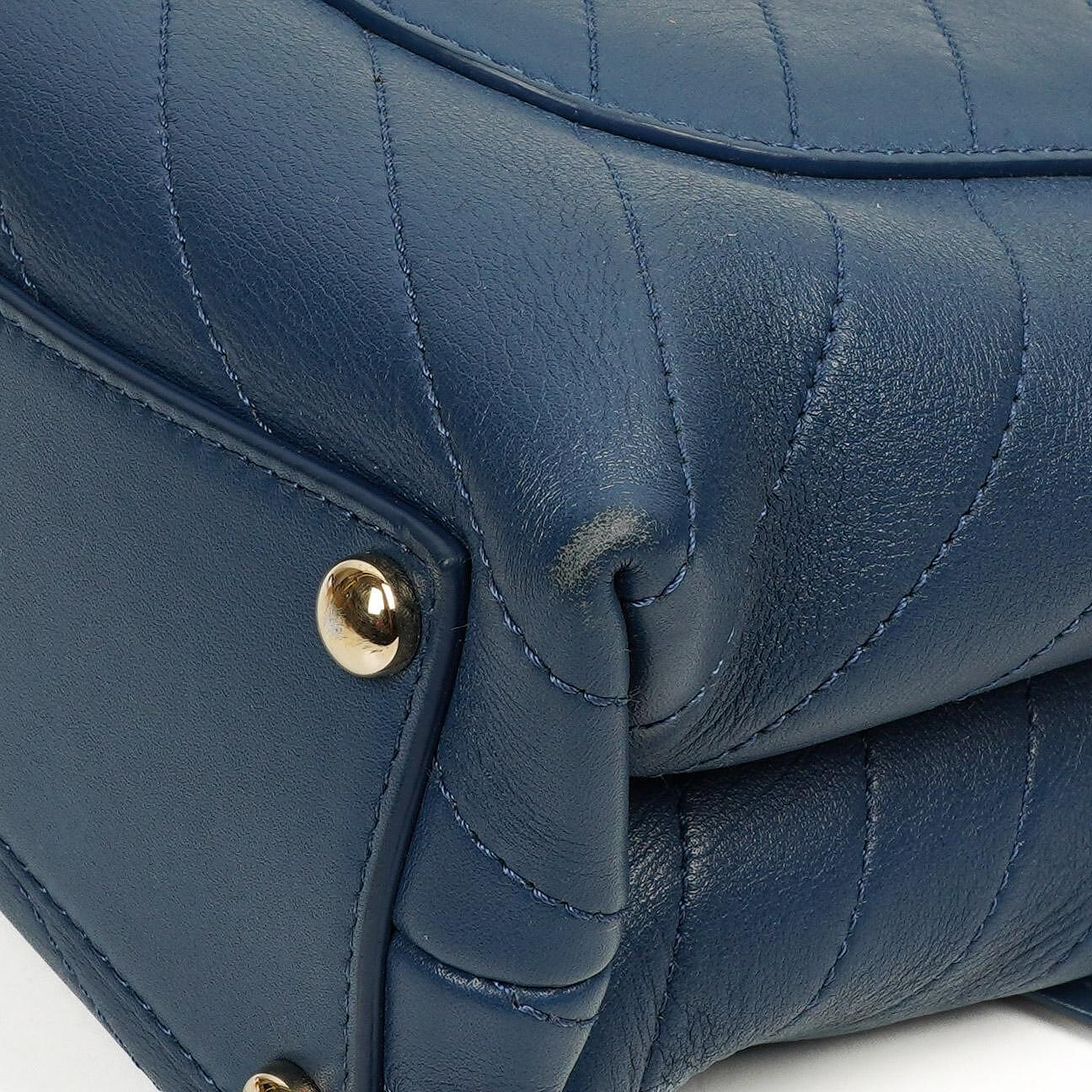 Chanel Chevron Stitched Large Envelope Compartment Flap Bag Blue Calfskin Gold-Tone Hardware, 2018-2019
