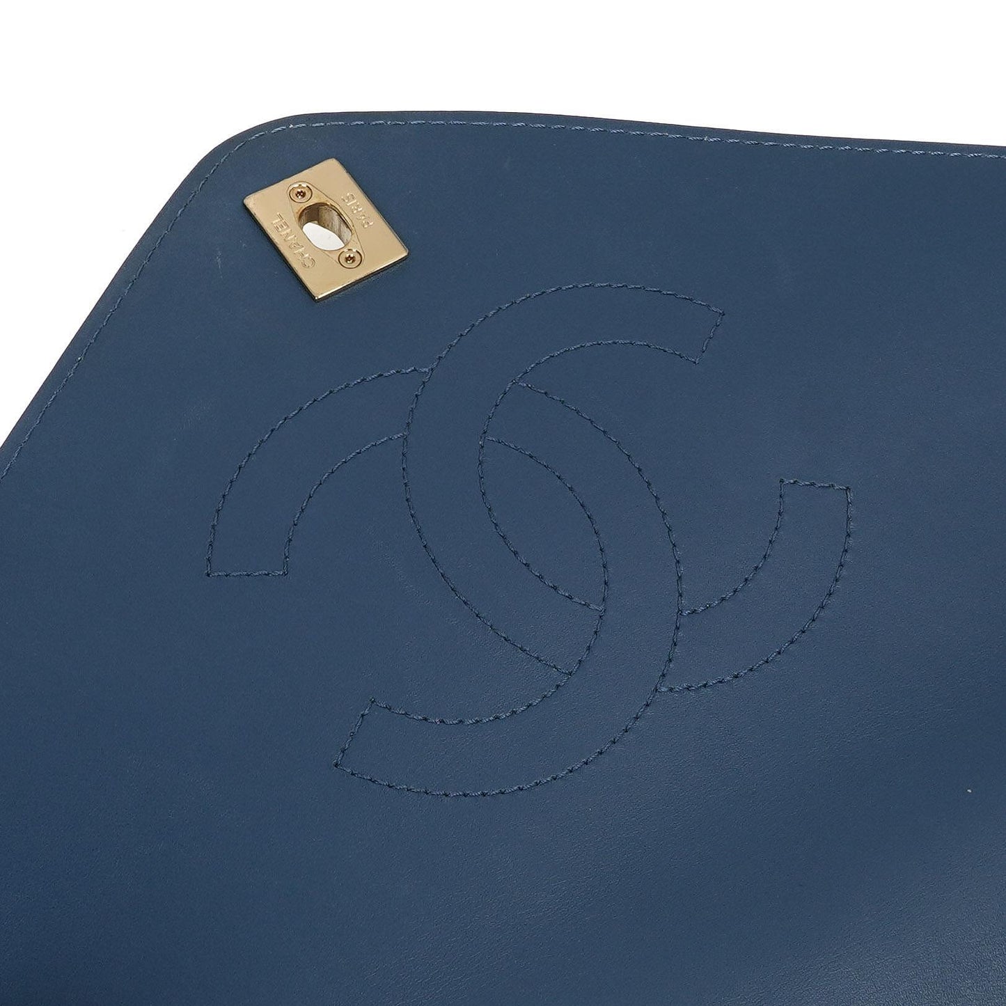 Chanel Chevron Stitched Large Envelope Compartment Flap Bag Blue Calfskin Gold-Tone Hardware, 2018-2019
