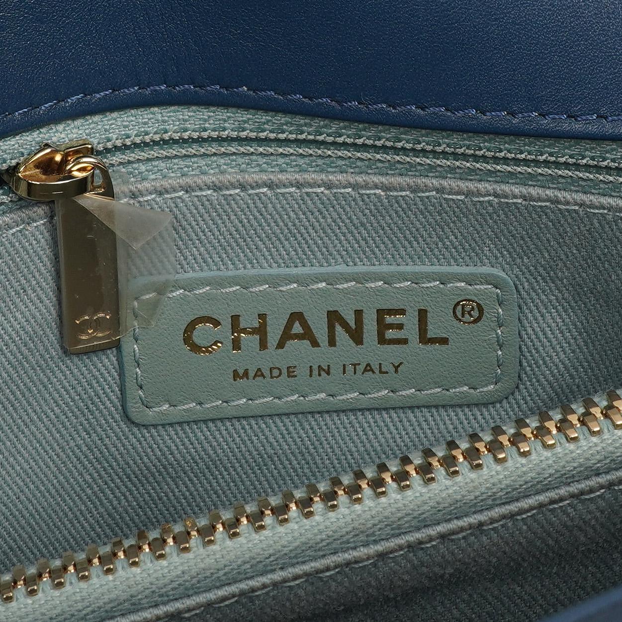 Chanel Chevron Stitched Large Envelope Compartment Flap Bag Blue Calfskin Gold-Tone Hardware, 2018-2019