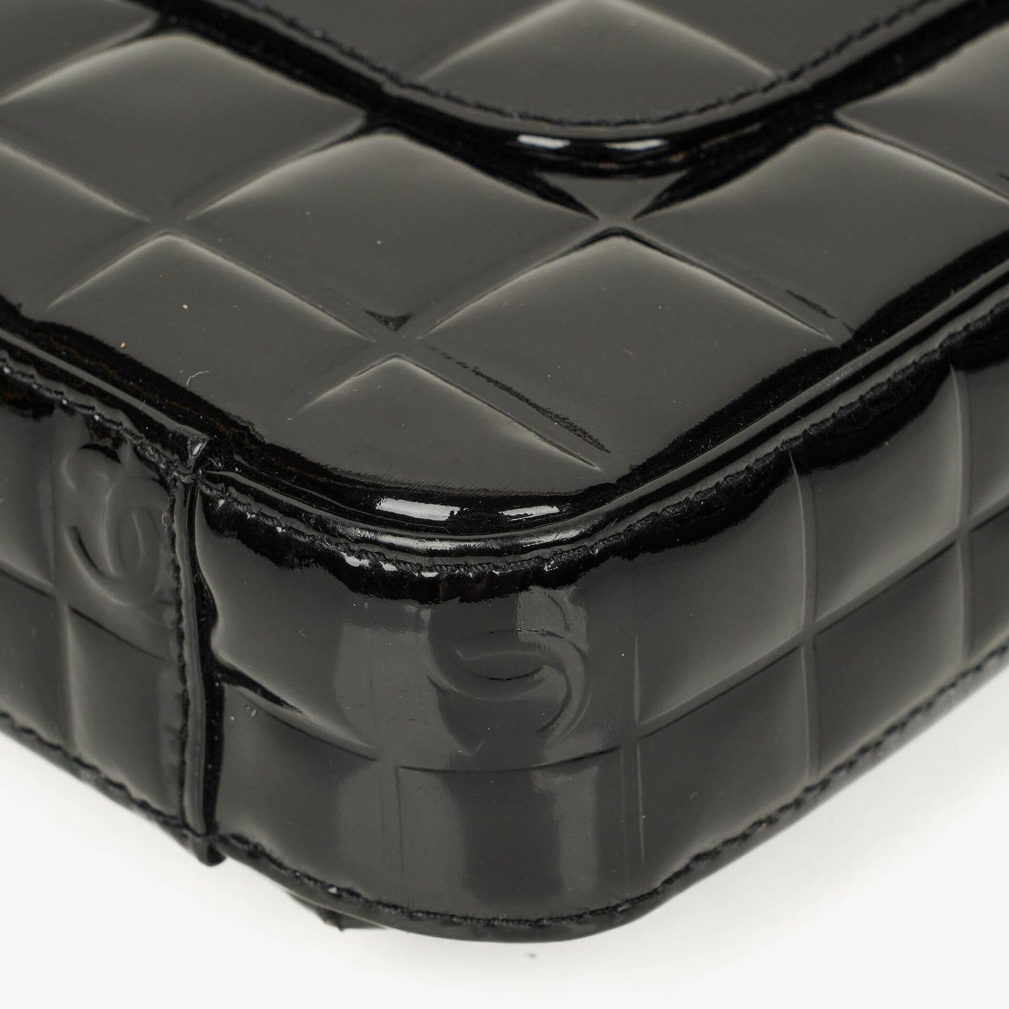Chanel Chocolate Bar Briefcase Black Patent Leather With Silver Tone Hardware
