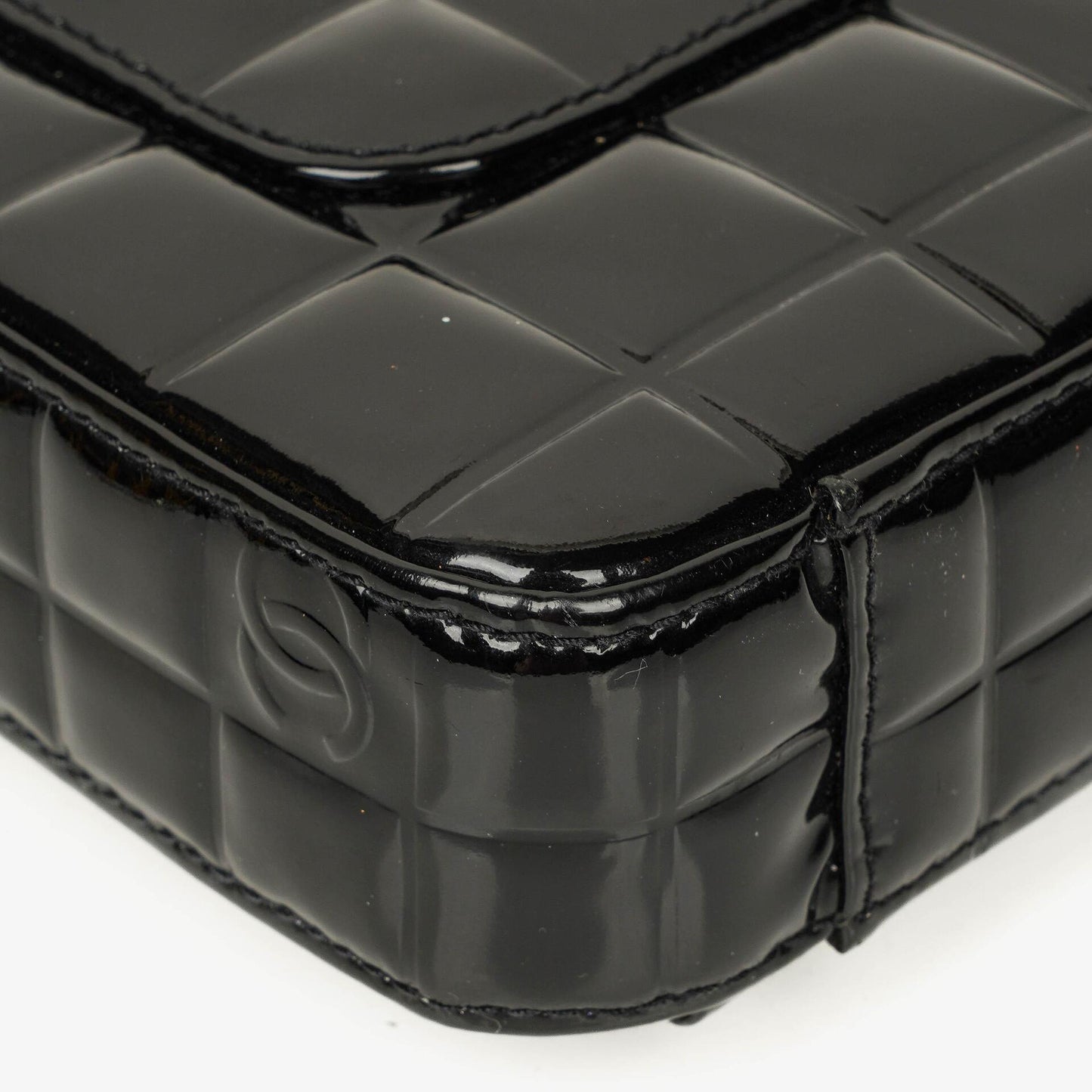 Chanel Chocolate Bar Briefcase Black Patent Leather With Silver Tone Hardware