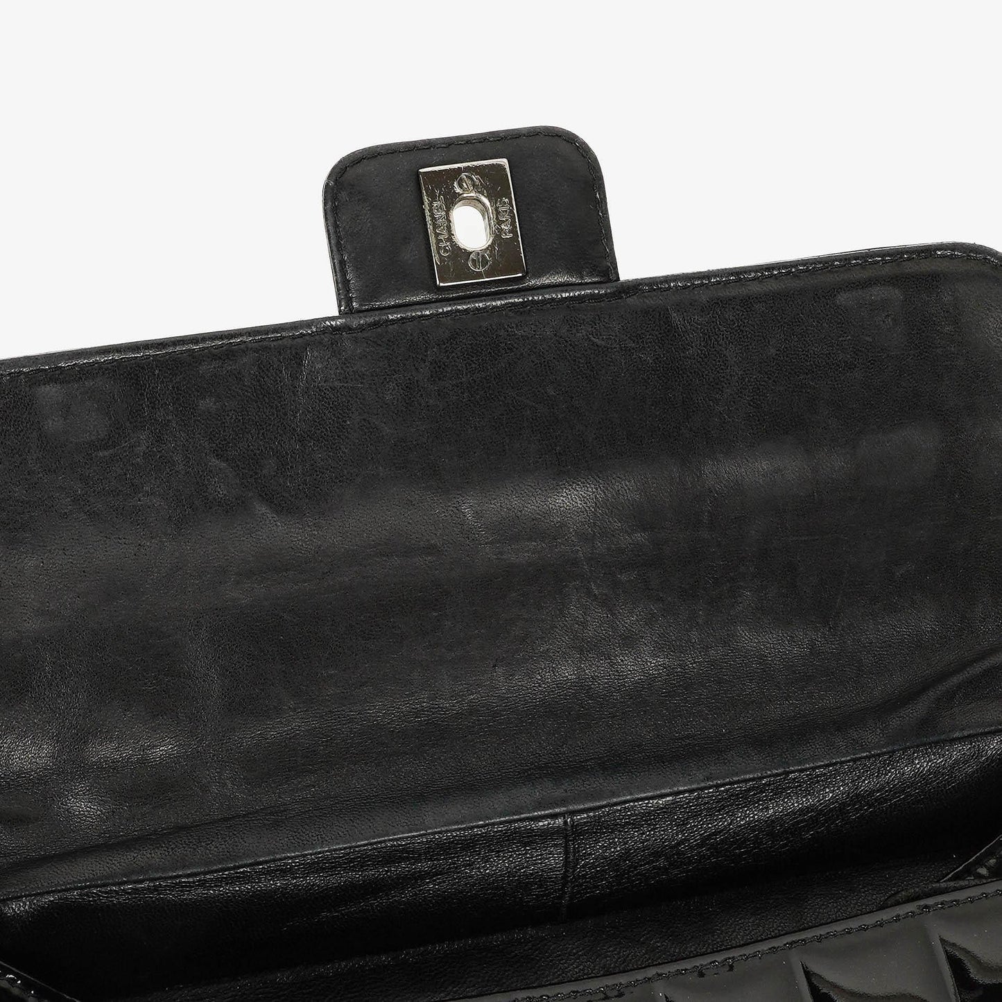 Chanel Chocolate Bar Briefcase Black Patent Leather With Silver Tone Hardware
