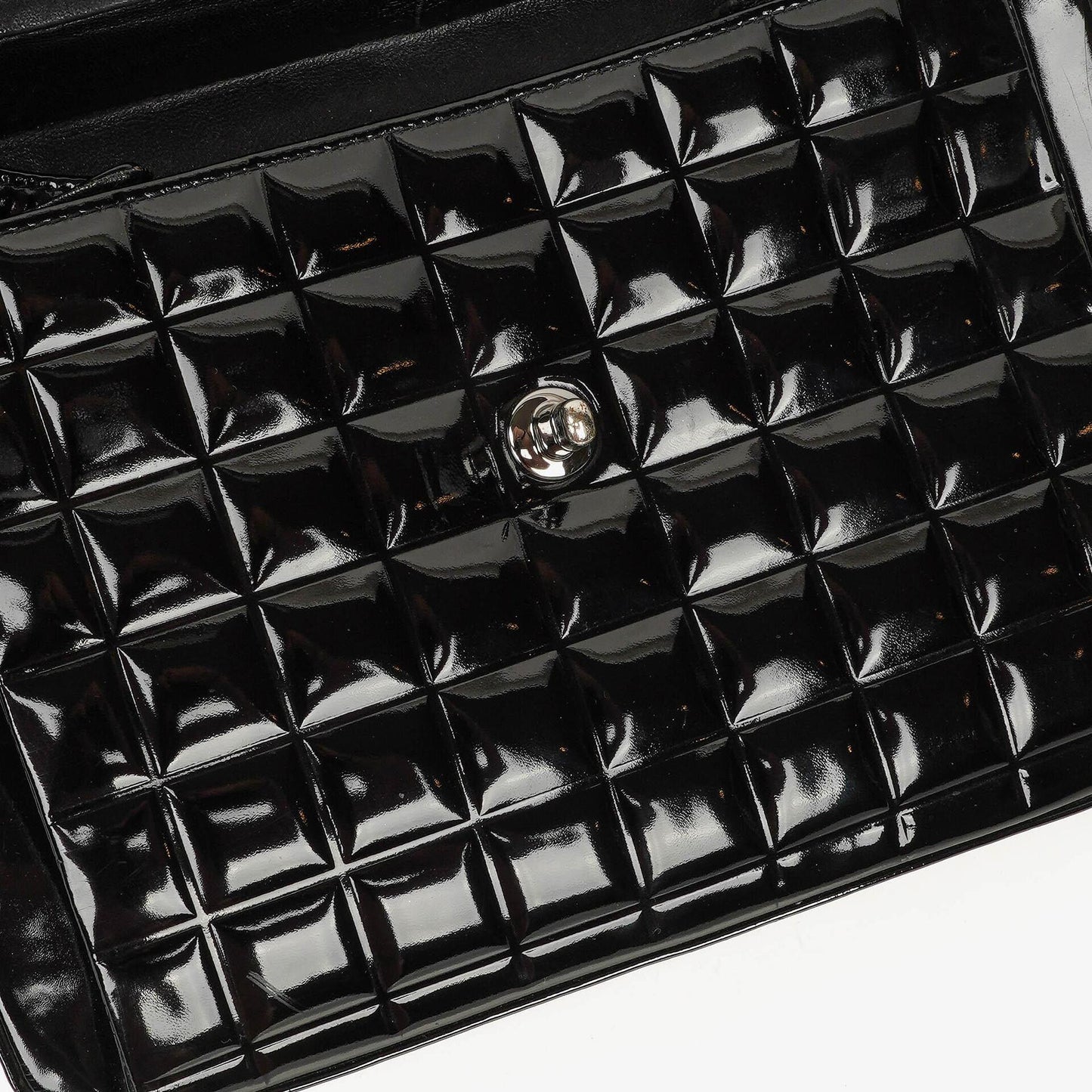 Chanel Chocolate Bar Briefcase Black Patent Leather With Silver Tone Hardware