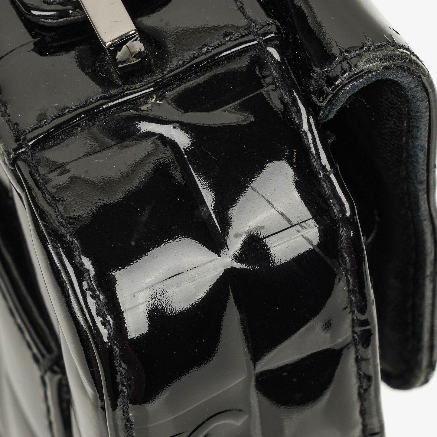 Chanel Chocolate Bar Briefcase Black Patent Leather With Silver Tone Hardware