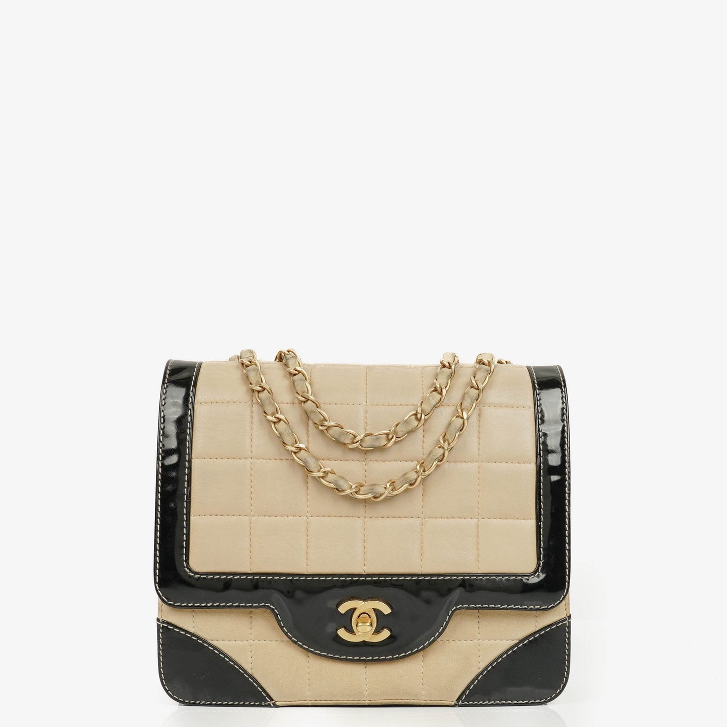 Chanel Chocolate Bar Lambskin And Patent Leather Single Flap Bag