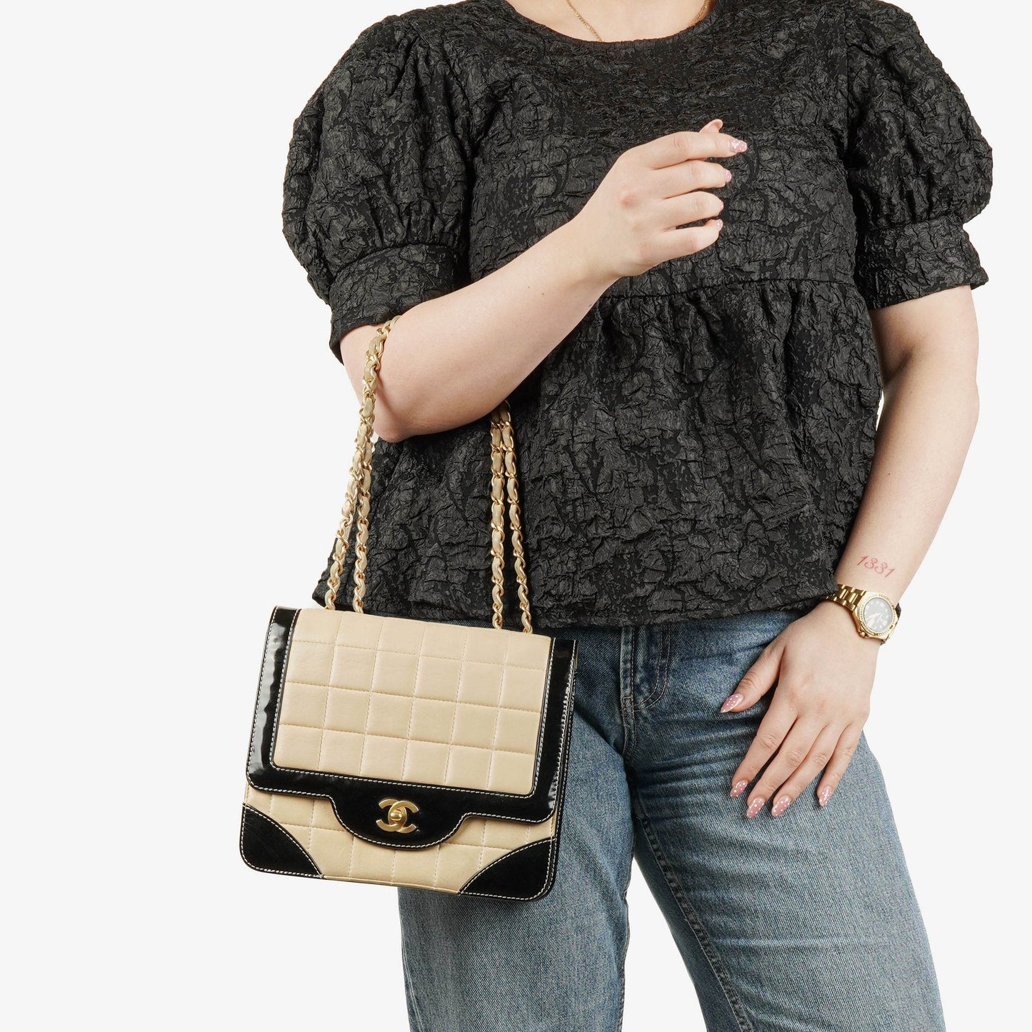 Chanel Chocolate Bar Lambskin And Patent Leather Single Flap Bag