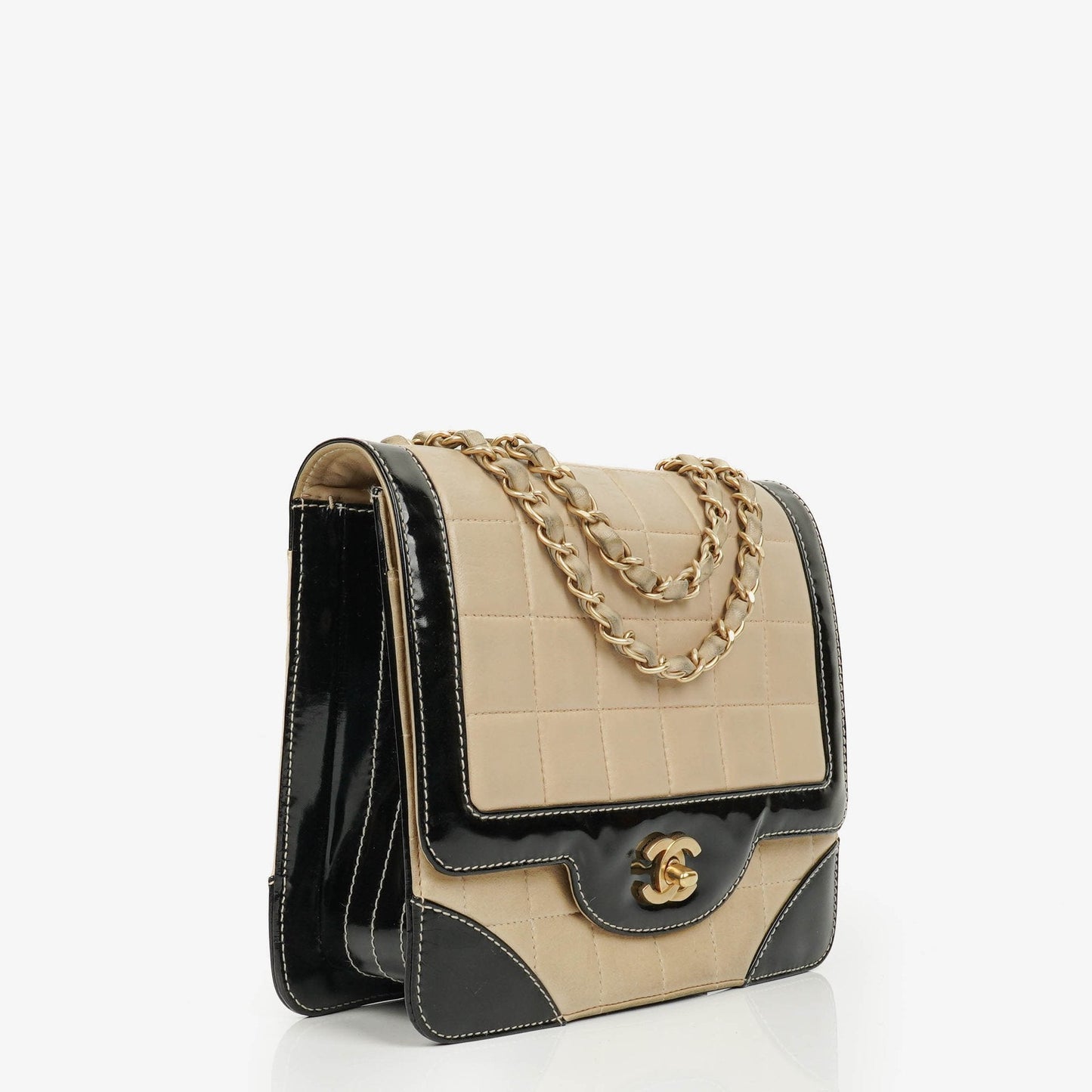Chanel Chocolate Bar Lambskin And Patent Leather Single Flap Bag