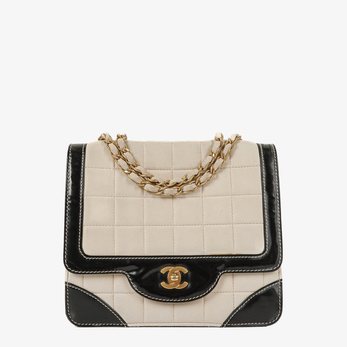 Chanel Chocolate Bar Leather And Patent Leather Single Flap Bag