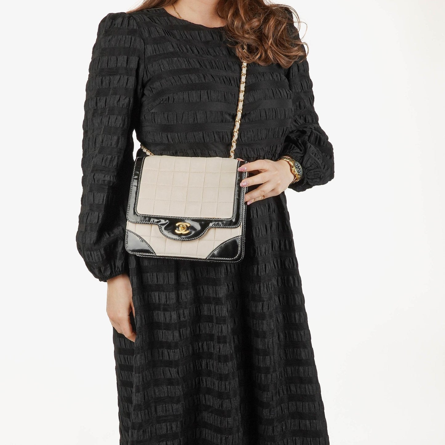Chanel Chocolate Bar Leather And Patent Leather Single Flap Bag
