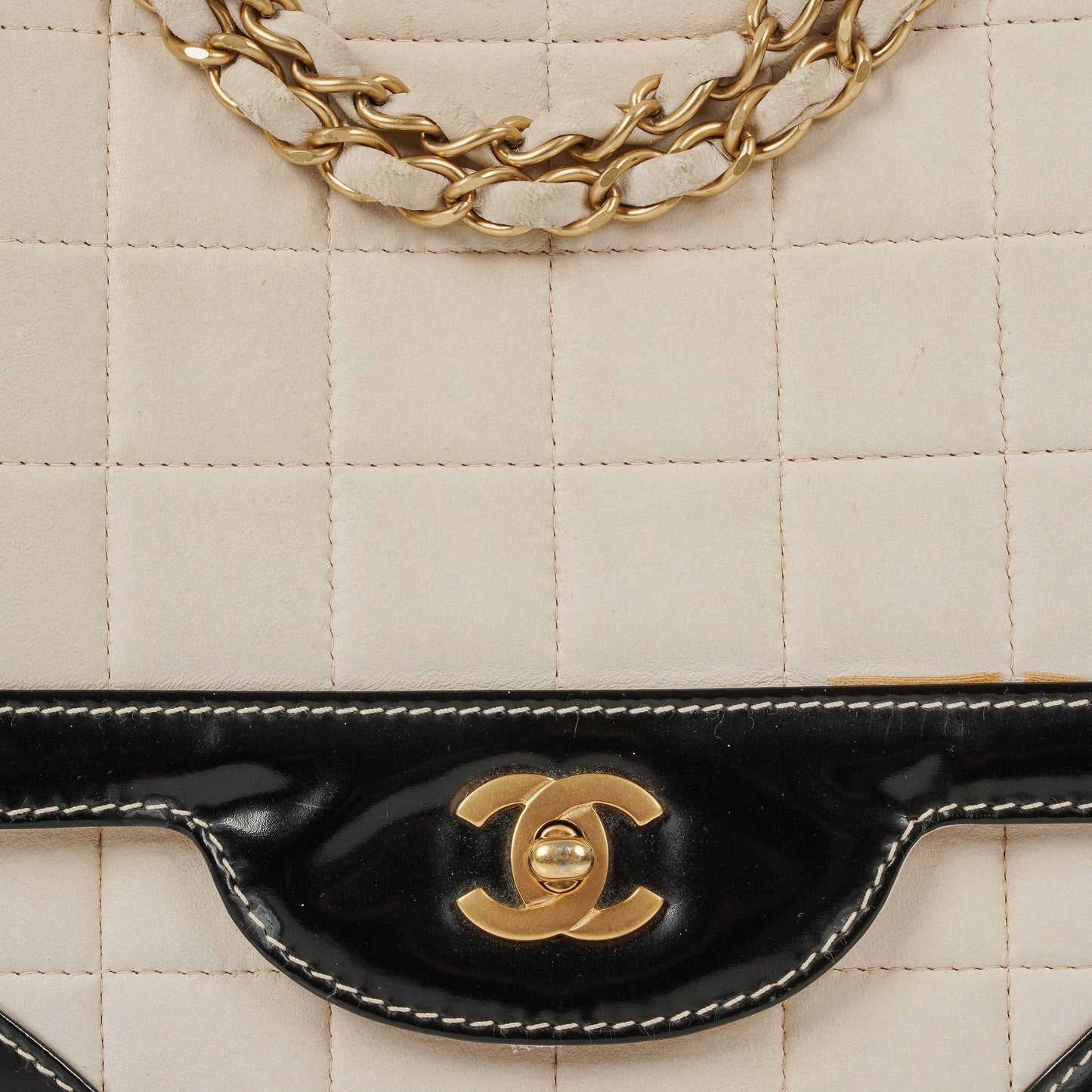 Chanel Chocolate Bar Leather And Patent Leather Single Flap Bag