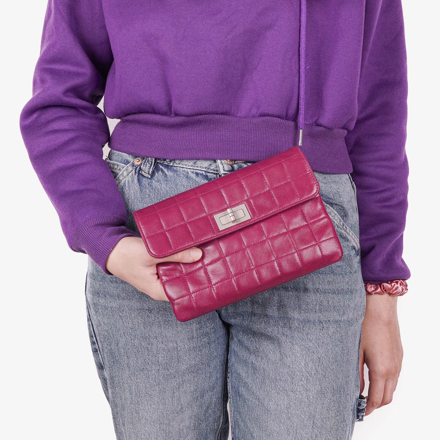 Chanel Chocolate Bar Purple Leather Quilted Flap Bag