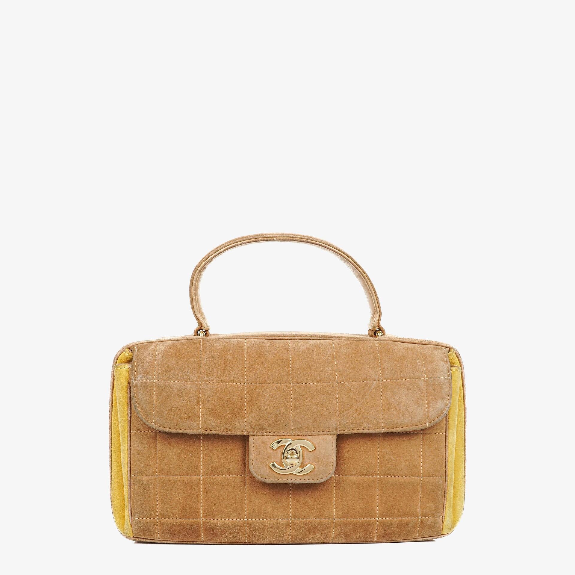 Chanel Chocolate Bar Yellow/Beige Suede Top Handle Flap Bag