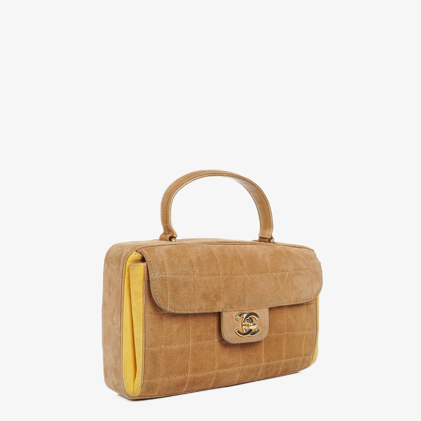 Chanel Chocolate Bar Yellow/Beige Suede Top Handle Flap Bag