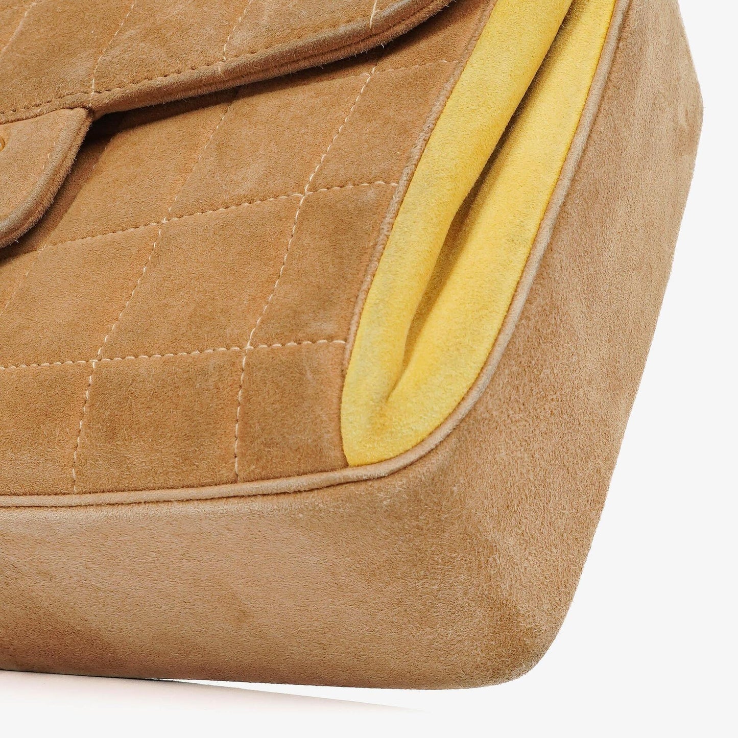 Chanel Chocolate Bar Yellow/Beige Suede Top Handle Flap Bag