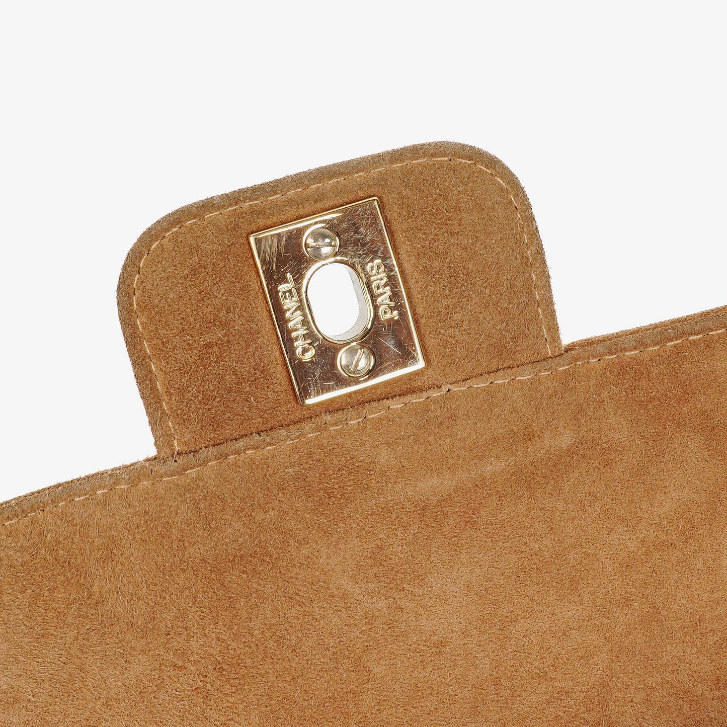 Chanel Chocolate Bar Yellow/Beige Suede Top Handle Flap Bag