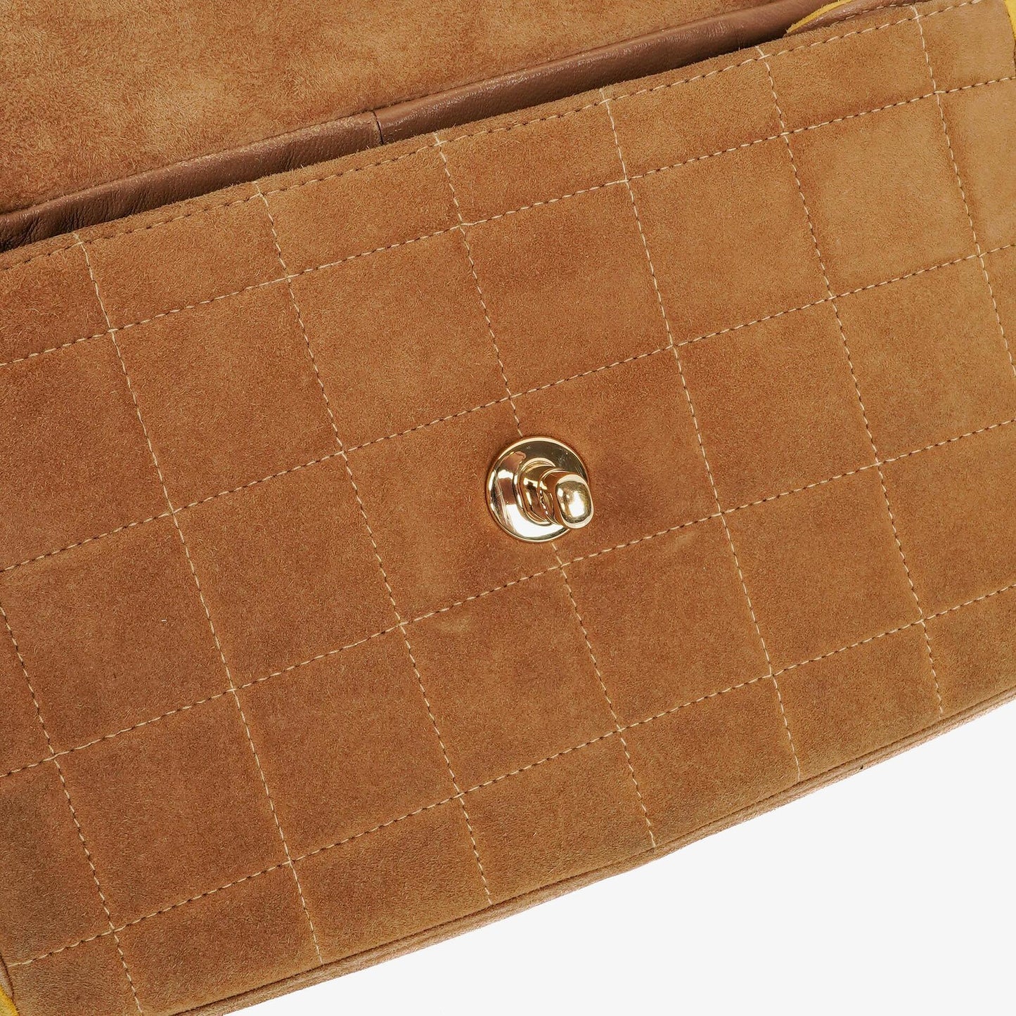 Chanel Chocolate Bar Yellow/Beige Suede Top Handle Flap Bag