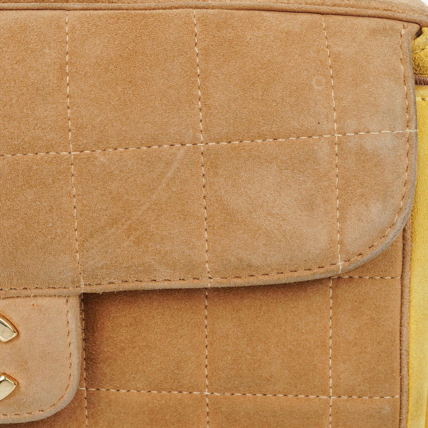 Chanel Chocolate Bar Yellow/Beige Suede Top Handle Flap Bag